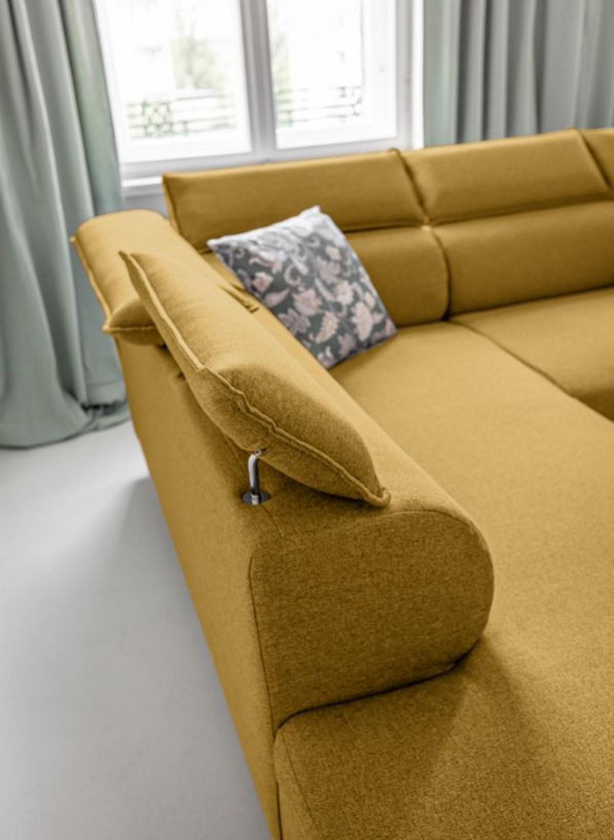 Rozkládací sedačka Simone, levé provedení - přírodní barvy/hořčicově žlutá, Moderní, dřevo/textil (253/82/95/208cm)