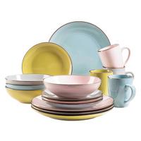 Kombiservice Metallic Rim 4 Personen Geschirr Set - Blau/Rosa, Basics, Keramik (37/23,5/32,3cm) - Mäser