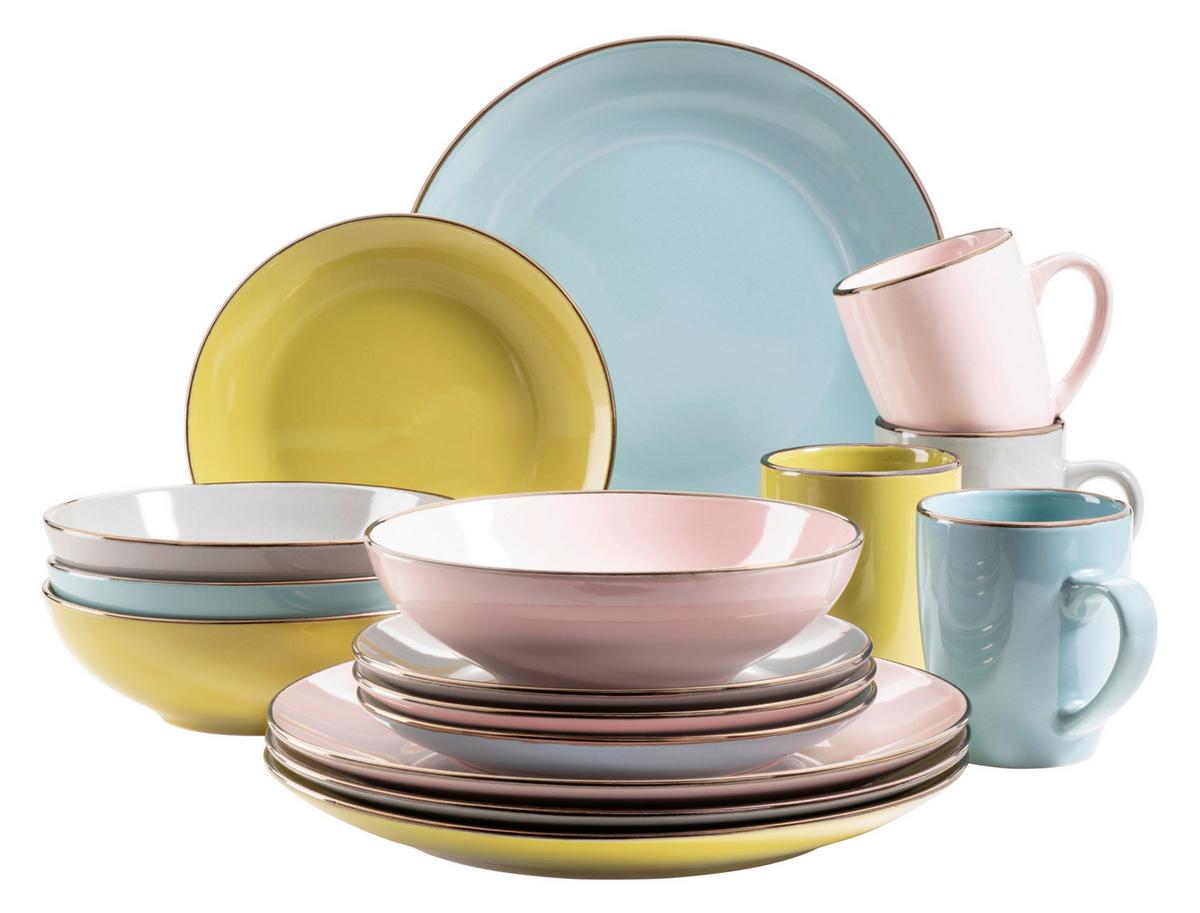 Kombiservice Metallic Rim 4 Personen Geschirr Set - Blau/Rosa, Basics, Keramik (37/23,5/32,3cm) - Mäser