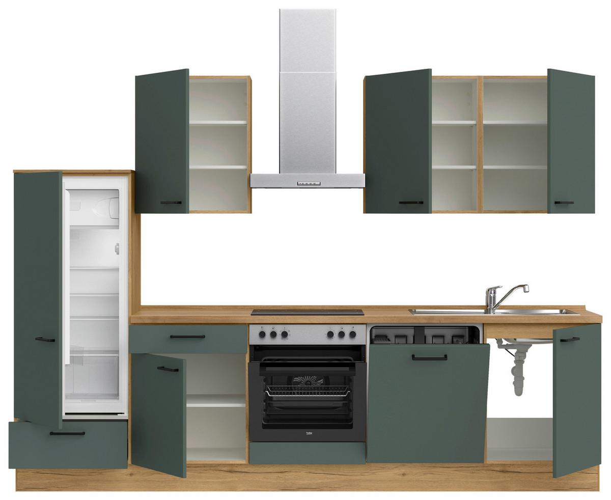 Küchenleerblock Easytouch Low-Line, L10 Links - Dunkelgrün/Eichefarben, MODERN, Holzwerkstoff (300cm) - Nobilia