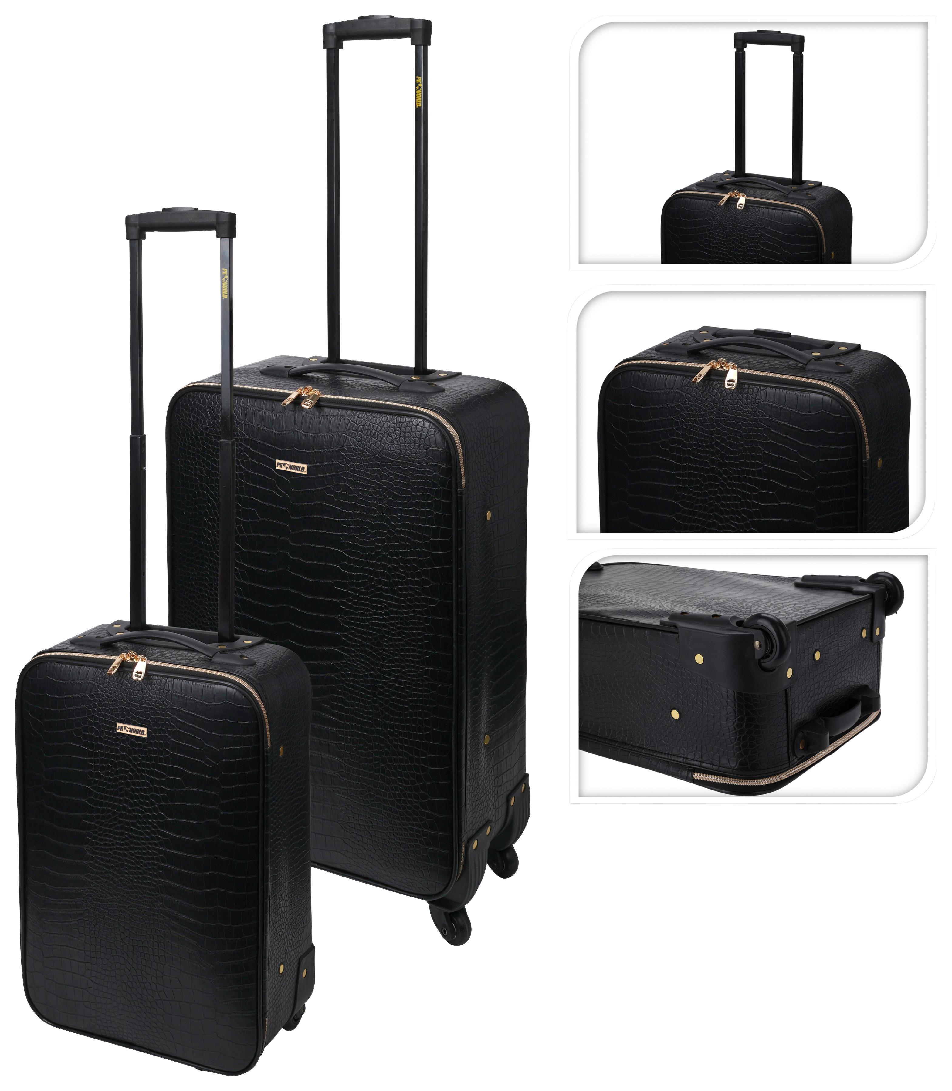 Reisekofferset 2-tlg. Schwarz 4 Rollen - Goldfarben/Schwarz, Basics, Kunststoff (39,5/21/63cm)