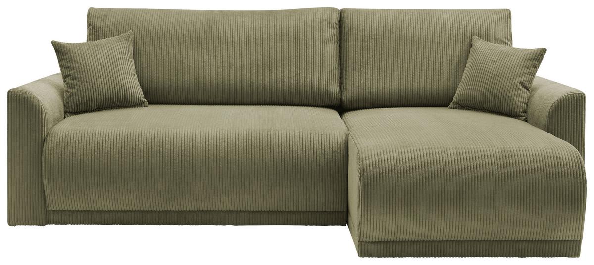 Rohová sedačka KIM L146, oboustr., olivovozel.manšestr - olivově zelená, Moderní, dřevo (233/146cm)