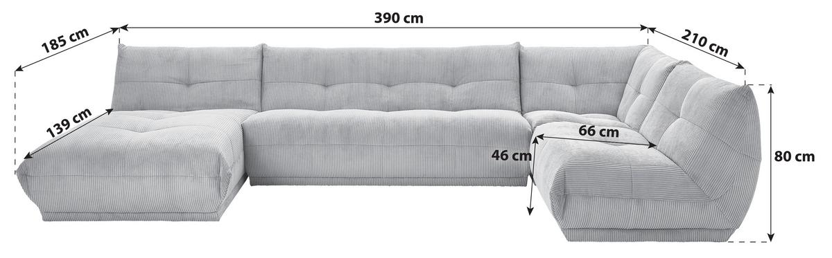 Wohnlandschaft Giselle Altrosa Cord - Altrosa, Trend, Textil (185/390/210cm) - Livetastic