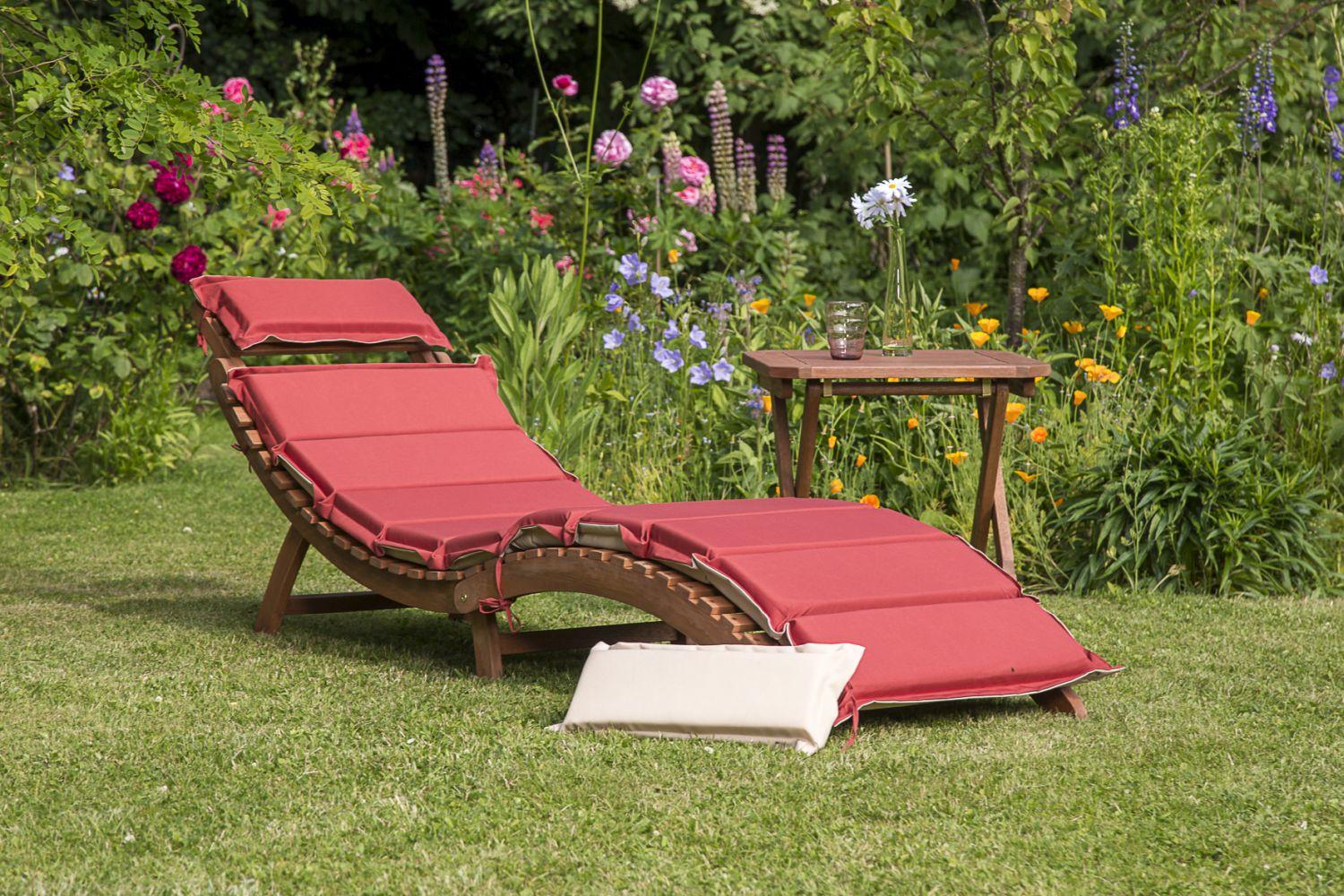 Bäderliege IPANEMA aus Eukalyptusholz in Natur mit Auflage Milieu