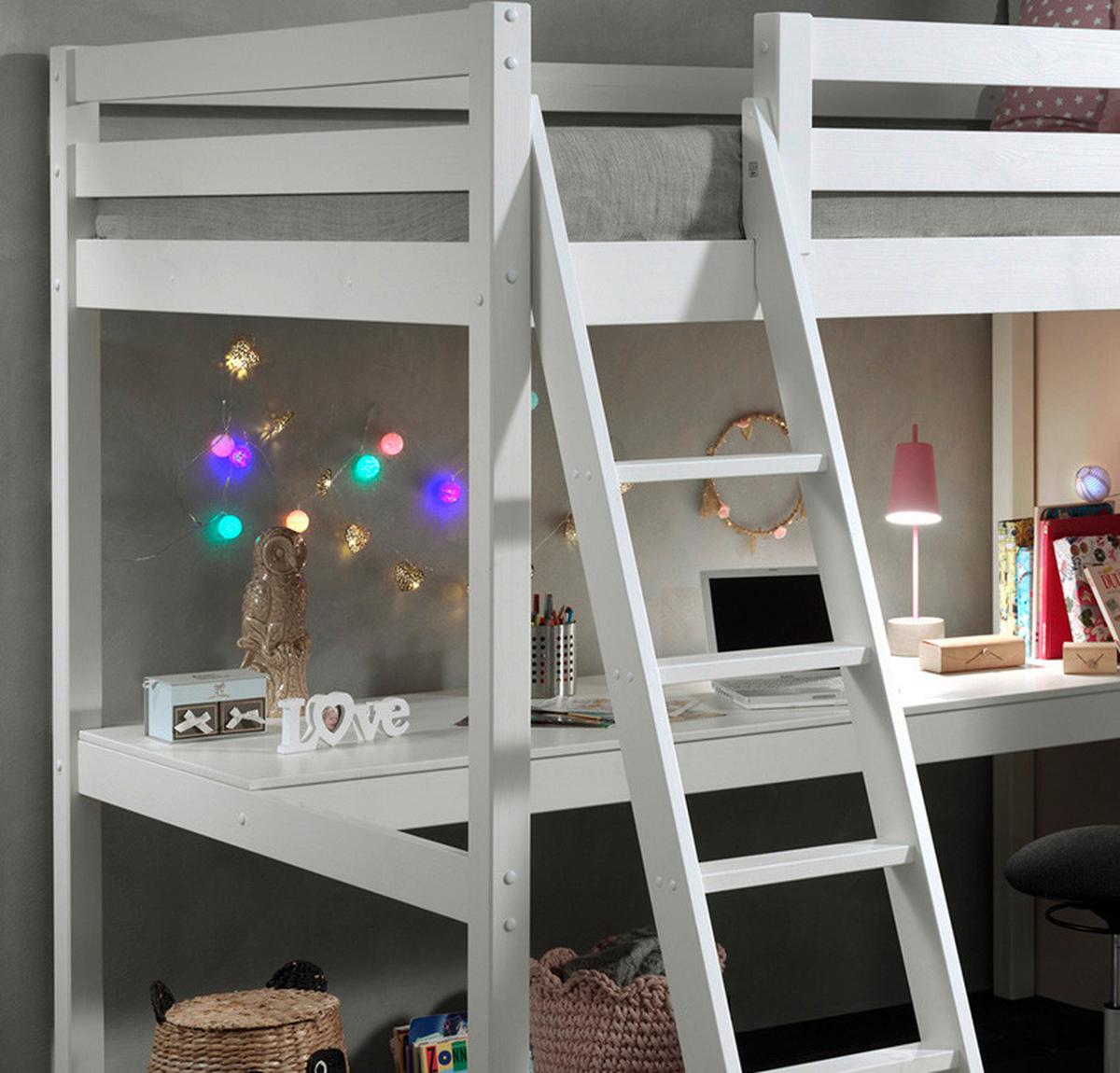 Hochbett Pino B: 214,7 Cm Weiß - Weiß/Kieferfarben, Basics, Holz (140/200cm) - Vipack