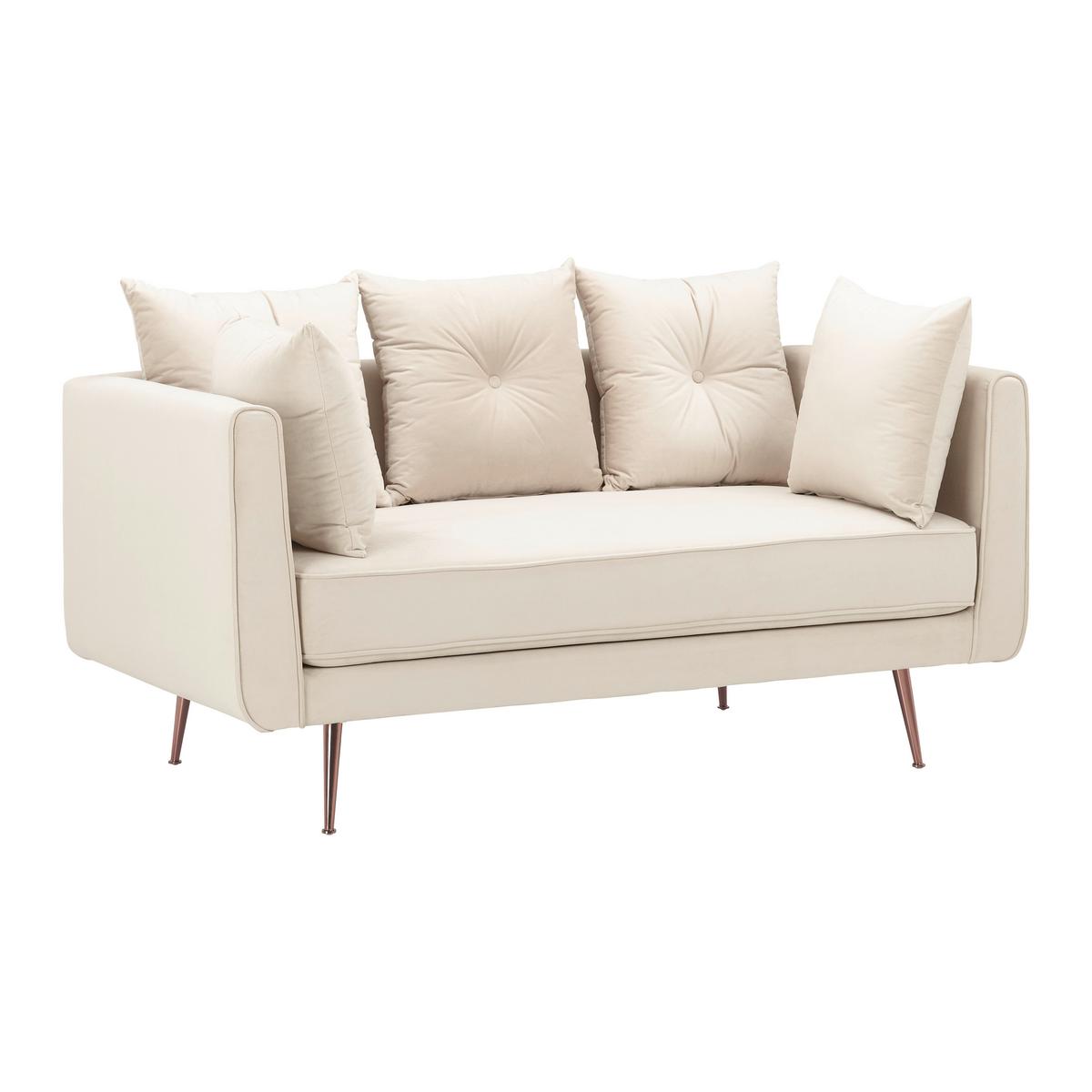 Dvoumístná pohovka LUIS, béžový samet - barva růžového zlata/béžová, Moderní, kov/dřevo (155/87/87cm) - Bessagi Home