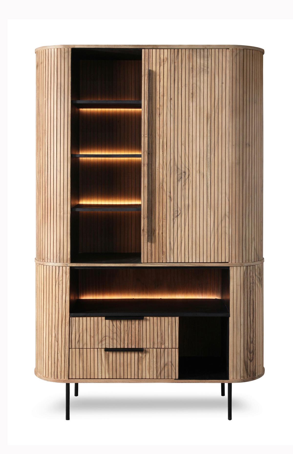 Schrank Kunja Akazie Massiv, B: 118 cm - Akaziefarben, Trend, Holz/Metall (118/195/40cm)