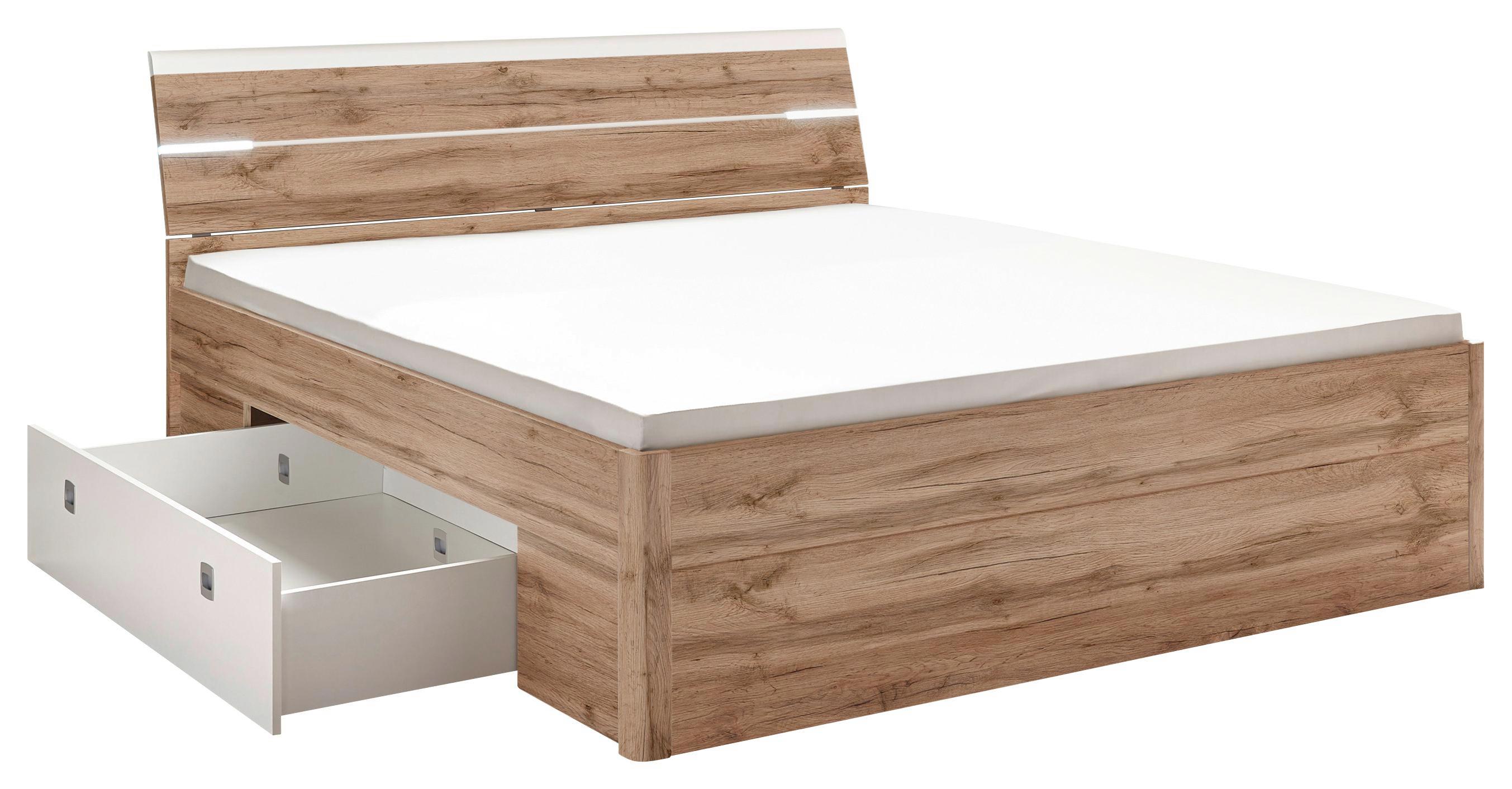 Bett MARS mit LED in Weiß Wildeiche Dekor