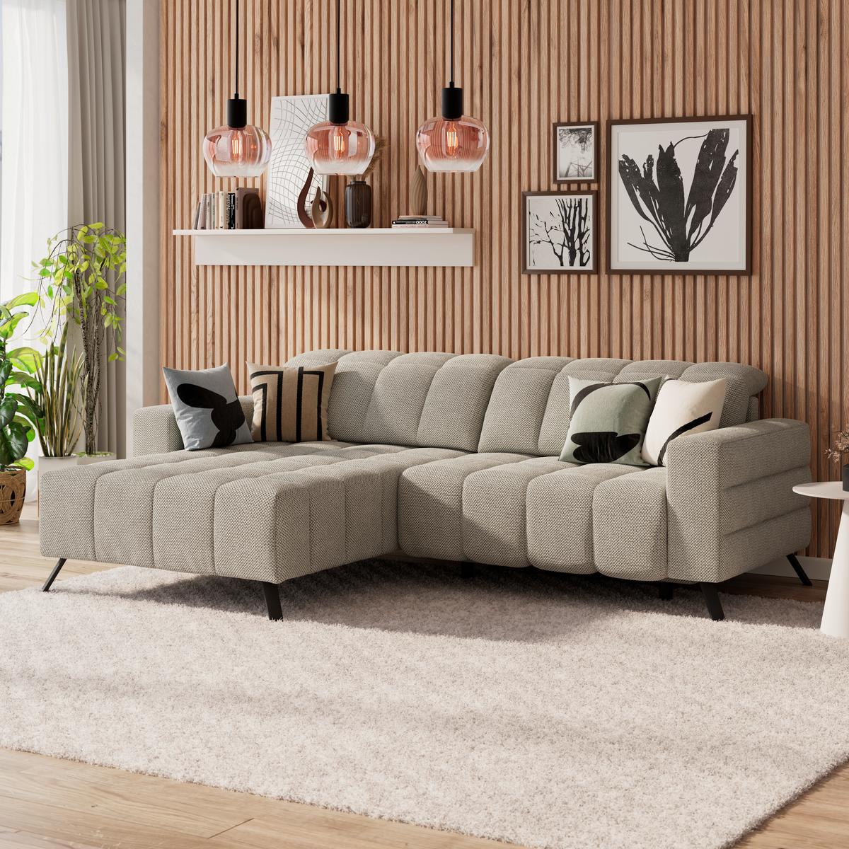 Ecksofa Milano Microfaser hellgrau, B: 178 cm - Hellgrau/Schwarz, MODERN, Holz/Textil (178/256cm) - Luca Bessoni