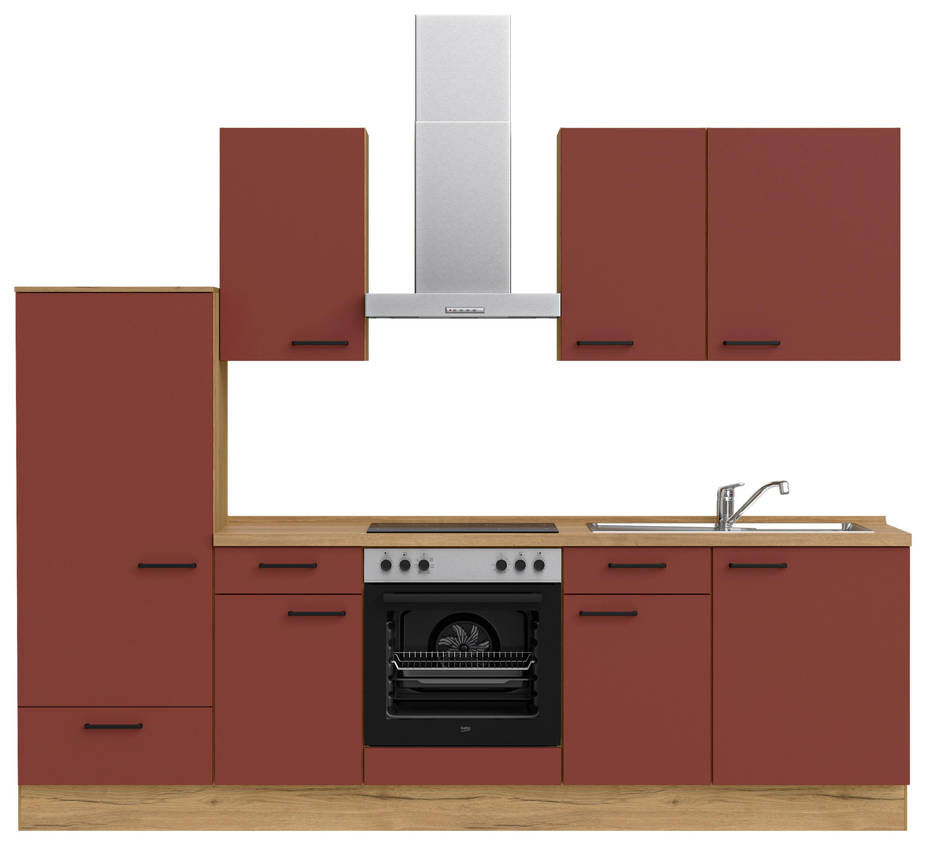 Küchenleerblock Easytouch Low-Line, L6 Links - Eichefarben/Rot, MODERN, Holzwerkstoff (270cm) - Nobilia