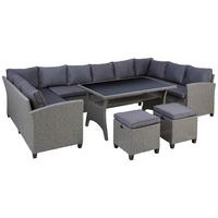 Loungegarnitur 6-tlg Athena In Rattan-Optik Mit Kissen - Schwarz/Grau, MODERN, Glas/Kunststoff - Beldano