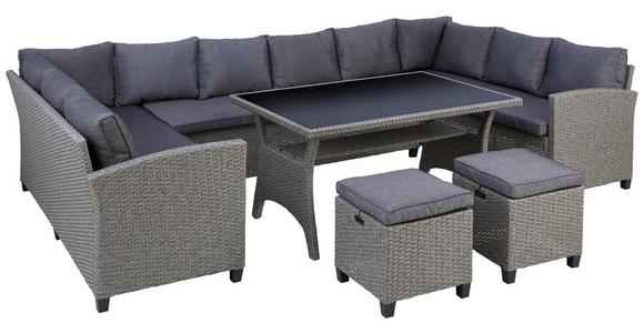 Loungegarnitur 6-Tlg Athena in Rattan-Optik mit Kissen - Schwarz/Grau, MODERN, Glas/Kunststoff - Beldano