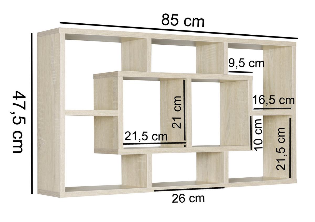 Wandregal Alex B: 85 cm Eiche Dekor 8 Fächer - Eichefarben, KONVENTIONELL, Holzwerkstoff (85/47,5/16cm) - MID.YOU