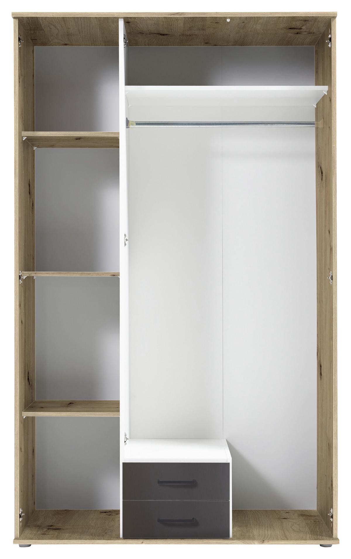 Drehtürenschrank Mit Spiegel + Laden 120 cm Chicago, Eiche - Eichefarben/Anthrazit, Basics, Glas/Holzwerkstoff (120/196/53,5cm) - MID.YOU