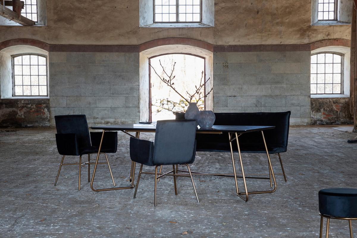 Esstisch Petra - Messingfarben/Schwarz, Design, Holzwerkstoff/Metall (180/90/75cm) - Livetastic