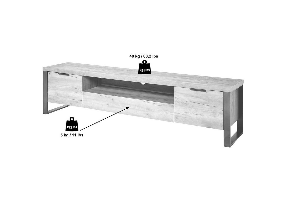 Lowboard Loop TV 180 B: 180 cm Vintage Eiche - Eichefarben/Anthrazit, KONVENTIONELL, Holzwerkstoff (180/45/40cm) - Livetastic