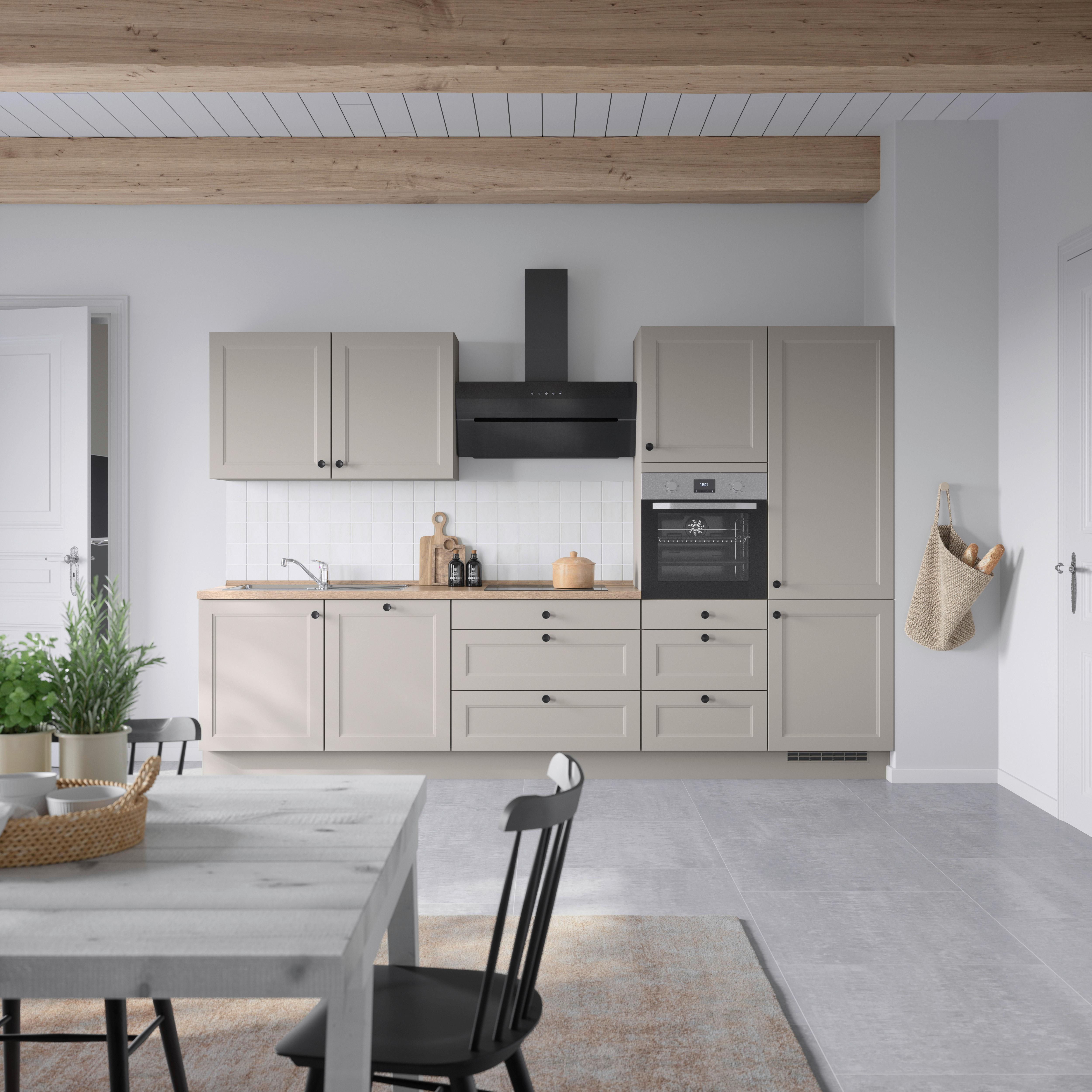 Kuchynská linka 330 cm, kamenná sivá supermatná - čierna/sivá, Modern, kov/kompozitné drevo (330cm) - Nobilia
