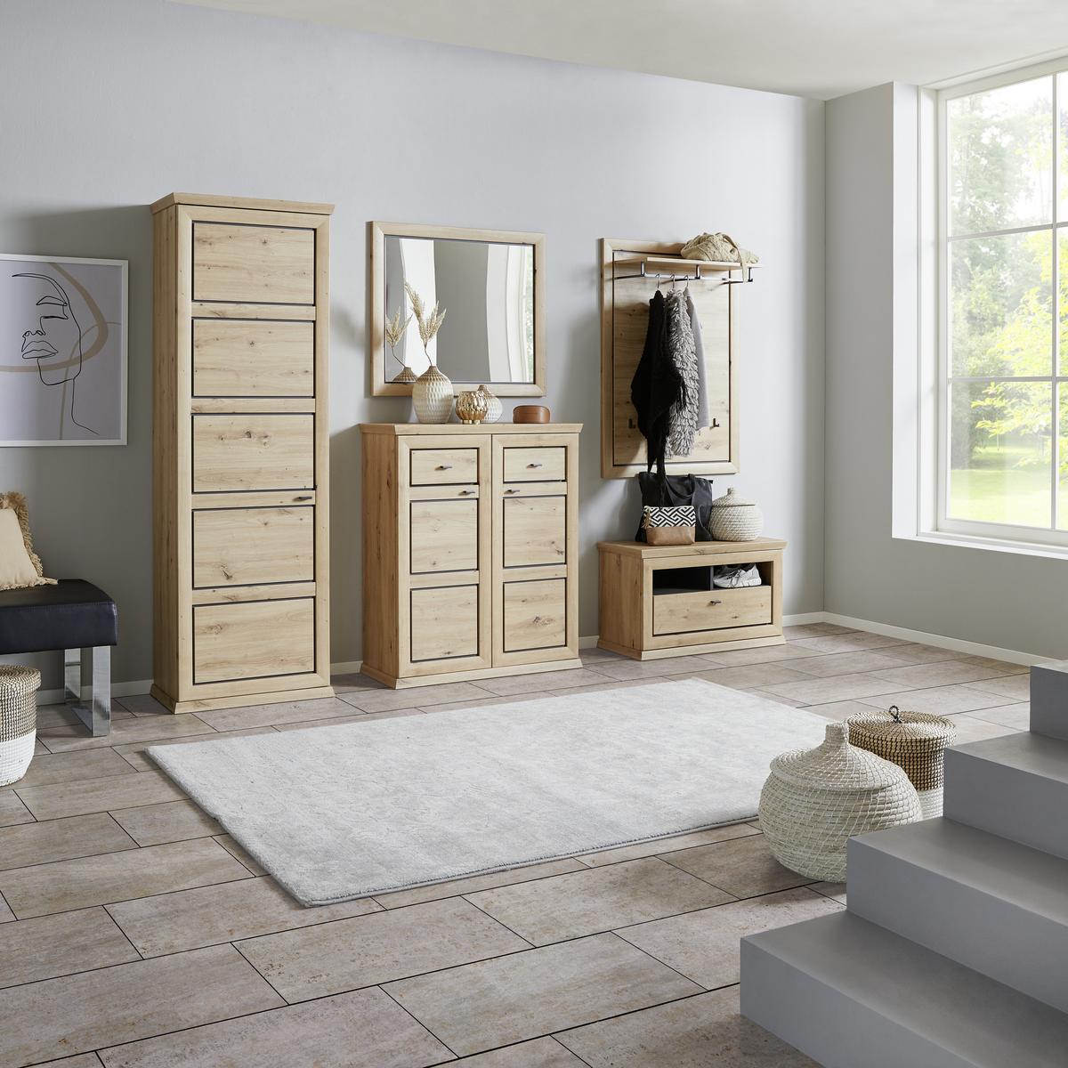 Garderobenbank Harvey B: 85,2 cm Lade + Fächer, Eiche Dekor - Eichefarben/Anthrazit, LIFESTYLE, Holzwerkstoff (85,2/50,5/38,5cm)