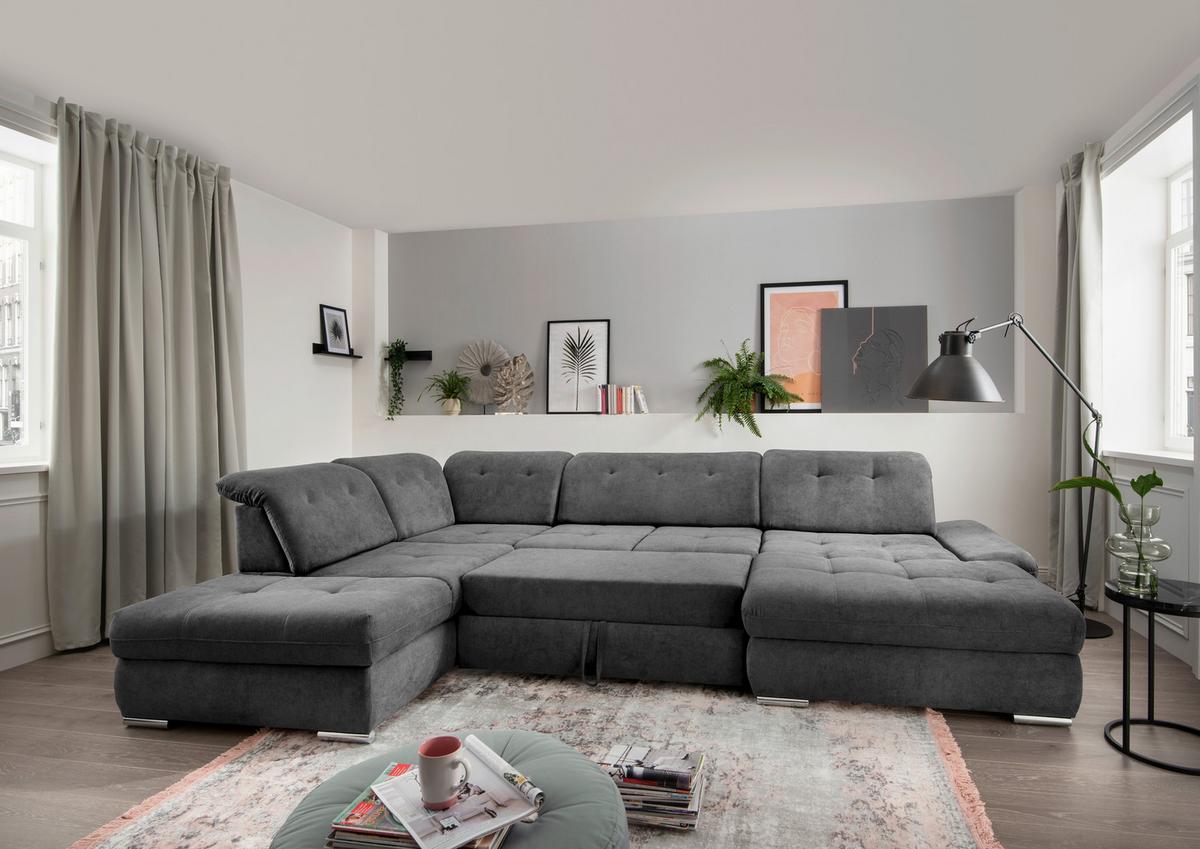 Wohnlandschaft Dalida Anthrazit U: 254x376x195 Cm - Chromfarben/Anthrazit, Design, Textil (254/376/195cm) - Livetastic