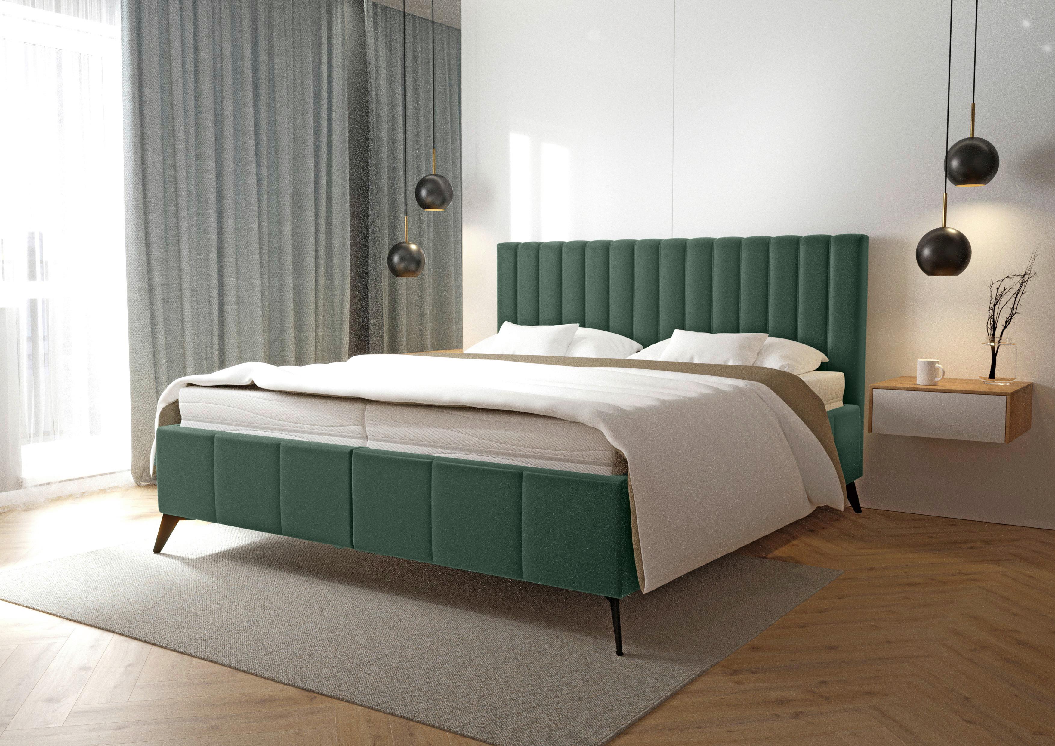 Manželská posteľ Vivien 2, 180x200, tmavozelená - čierna/tmavozelená, Modern, drevo/textil (180/200cm)