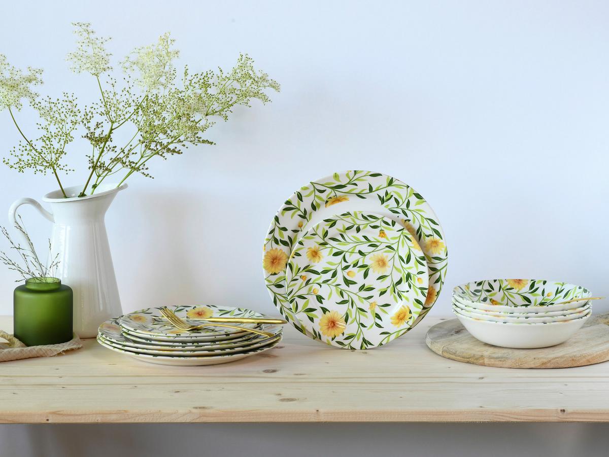 Tafelservice Amarilla 12--Teilig., Grün, Weiß - Weiß/Grün, Basics, Keramik - Creatable