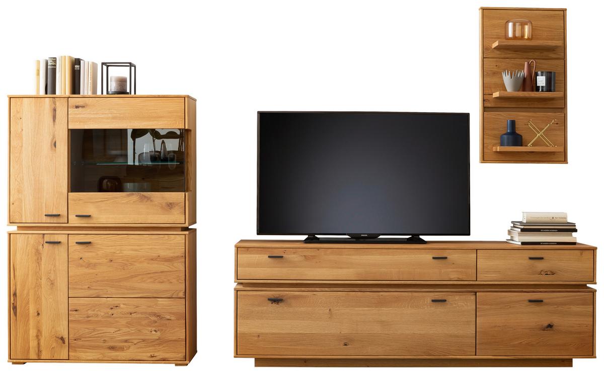 Wohnkombination Massiv 3-tlg. Como Wildeiche - Wildeiche, Natur, Glas/Holz (286/181/51cm) - MID.YOU