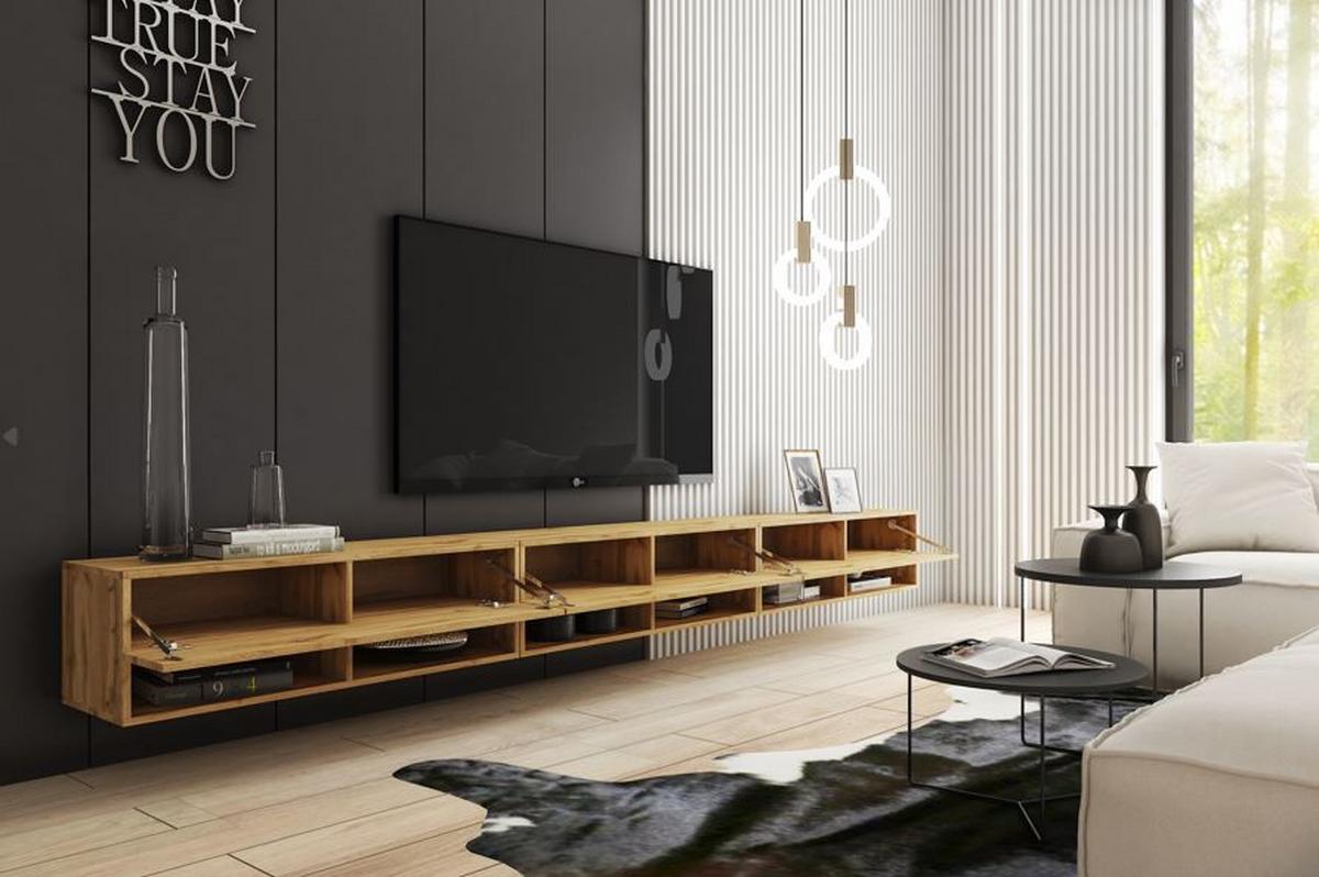 Nízka komoda s LED osvetlením - sivá/biela s vysokým leskom, Lifestyle, kompozitné drevo/plast (300/30/31cm) - P & B