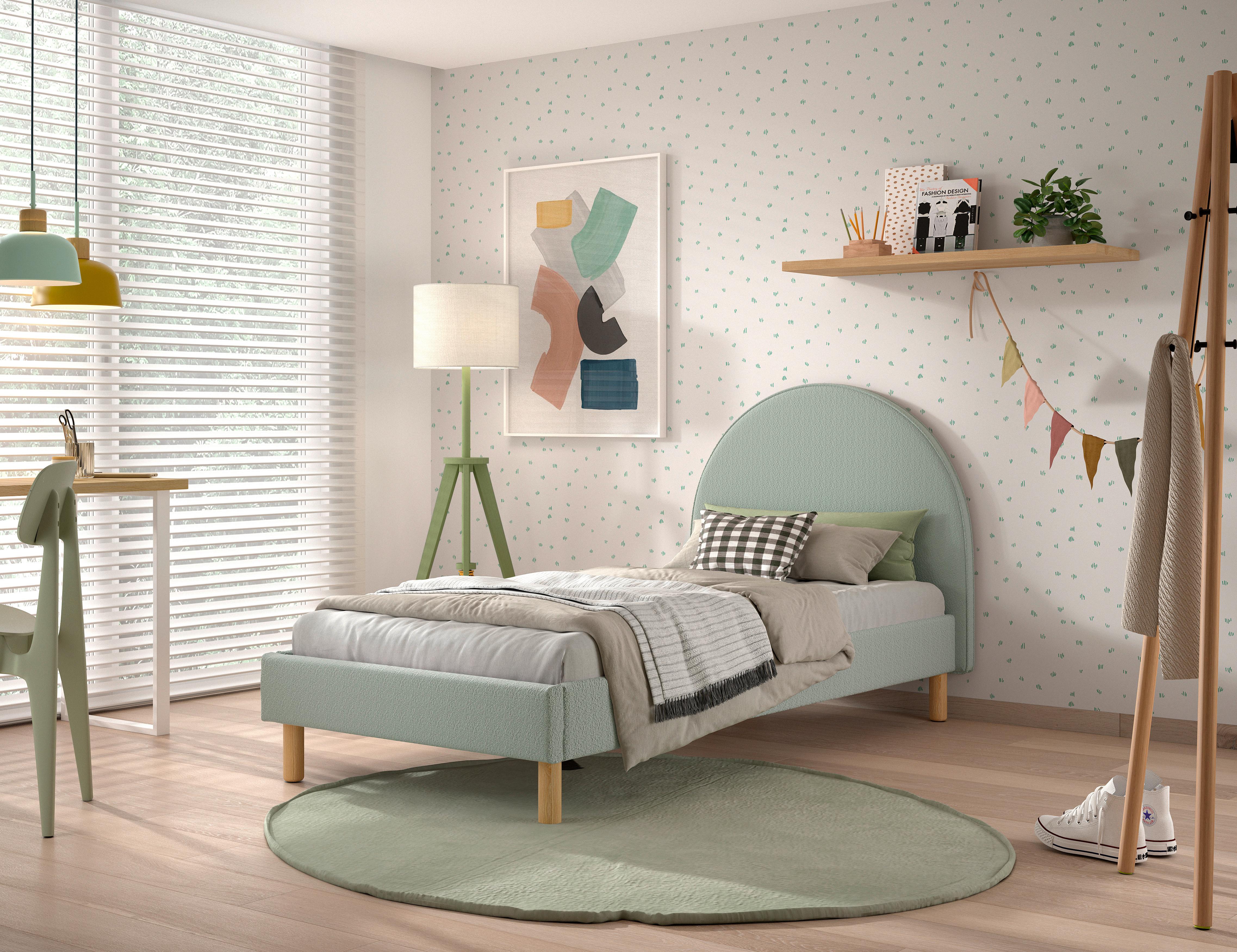 Postel pro děti a mládež MOON s roštem 90x200cm, zelená - zelená/přírodní barvy, Romantický / Rustikální, dřevo/textil (90/200cm) - MID.YOU