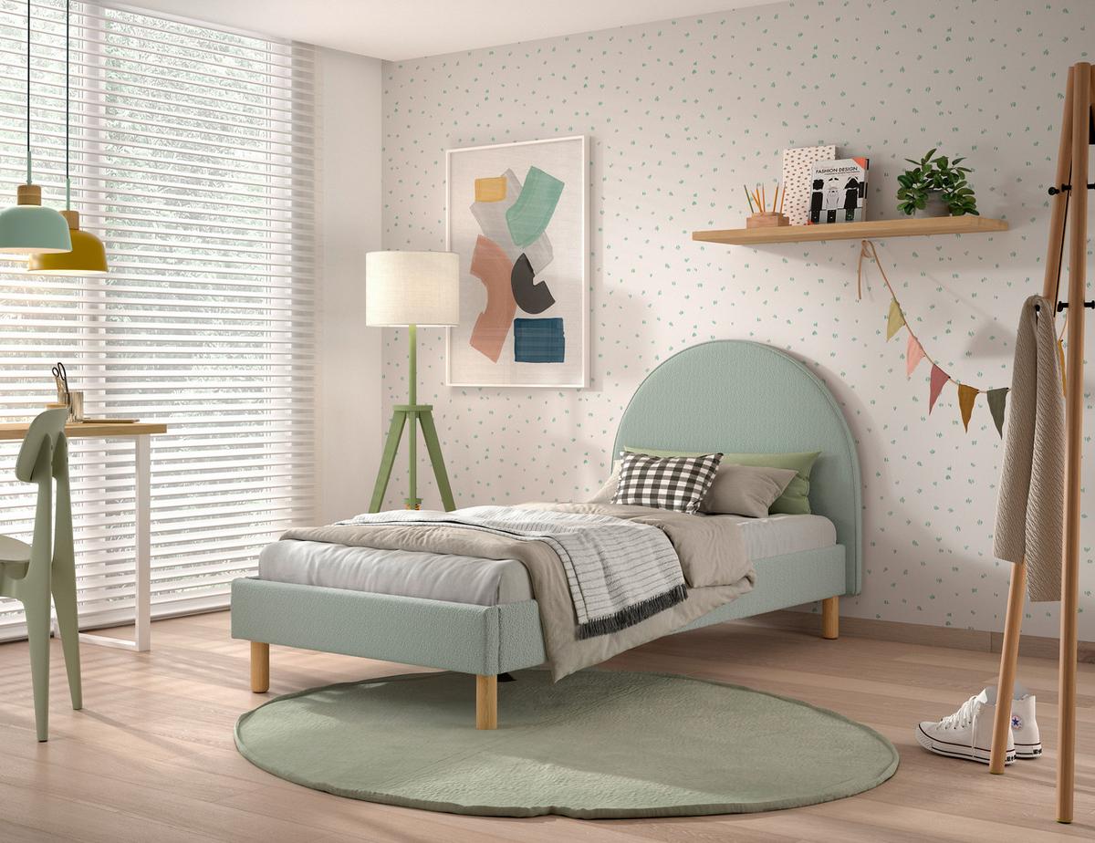 Postel pro děti a mládež MOON s roštem 90x200cm, zelená - zelená/přírodní barvy, Romantický / Rustikální, dřevo/textil (90/200cm) - MID.YOU