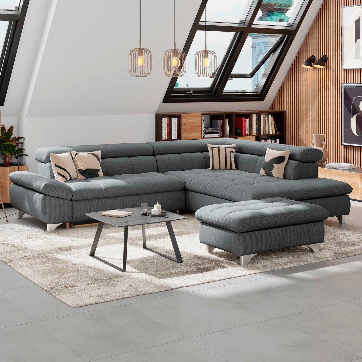 Ecksofa Mit Schlaffunktion Gemini Graphitfarben 312x234cm - Chromfarben/Graphitfarben, KONVENTIONELL, Textil (312/234cm)