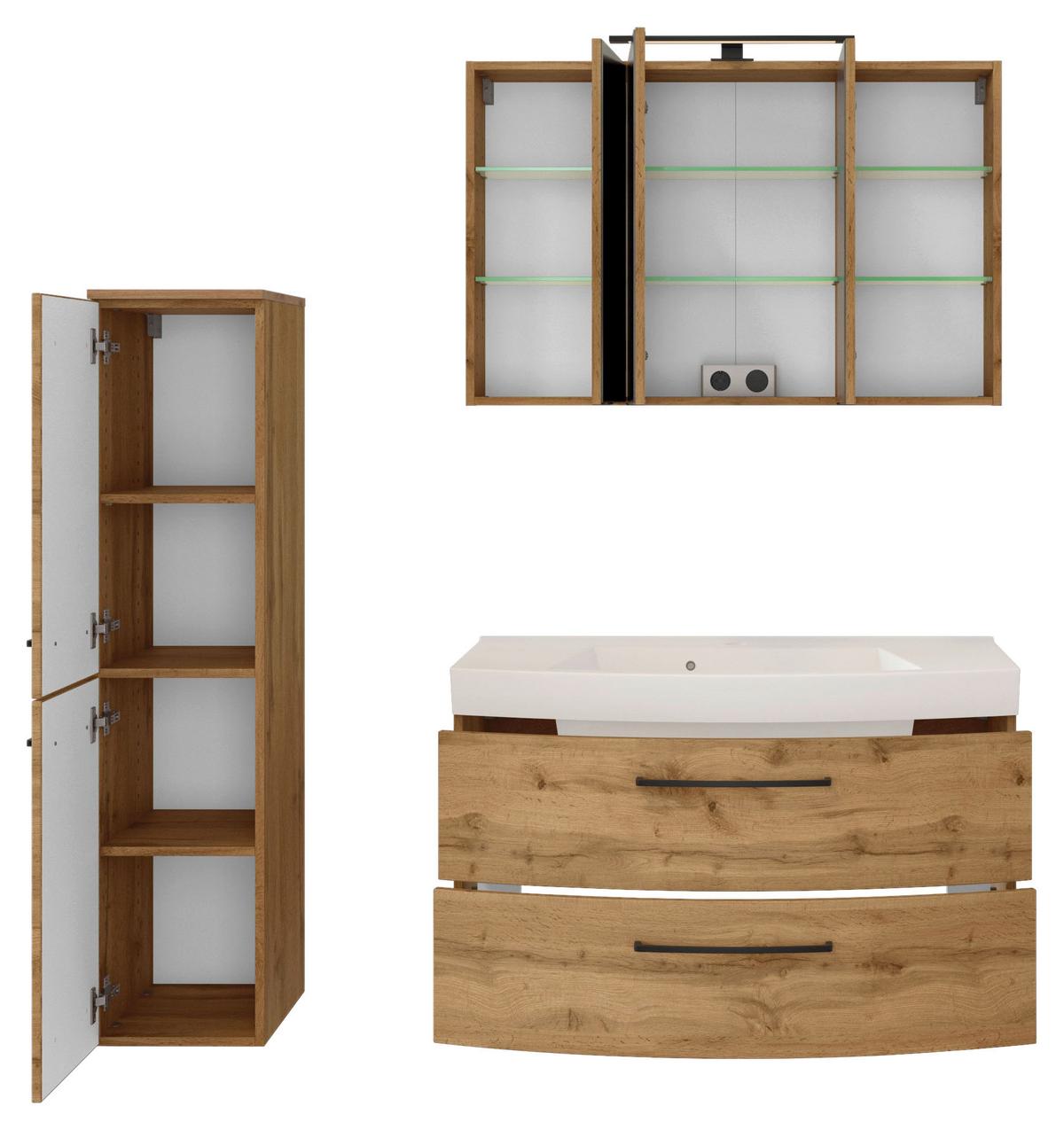 Badmöbel-set Manchester B: 130 Cm Eiche Wotan Dekor - Eichefarben/Weiß, MODERN, Keramik/Holzwerkstoff (130cm) - Held