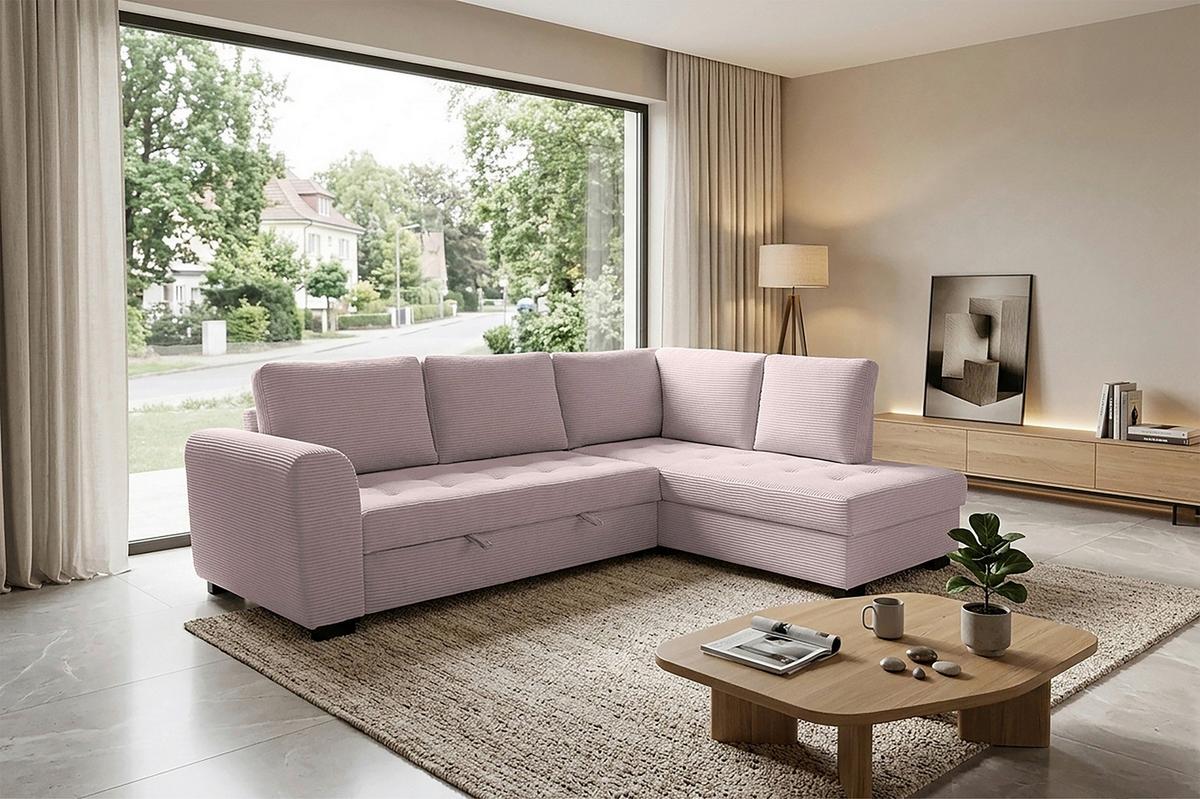 Ecksofa John Rosa S: 239x178 cm - Schwarz/Rosa, Trend, Textil (239/178cm)