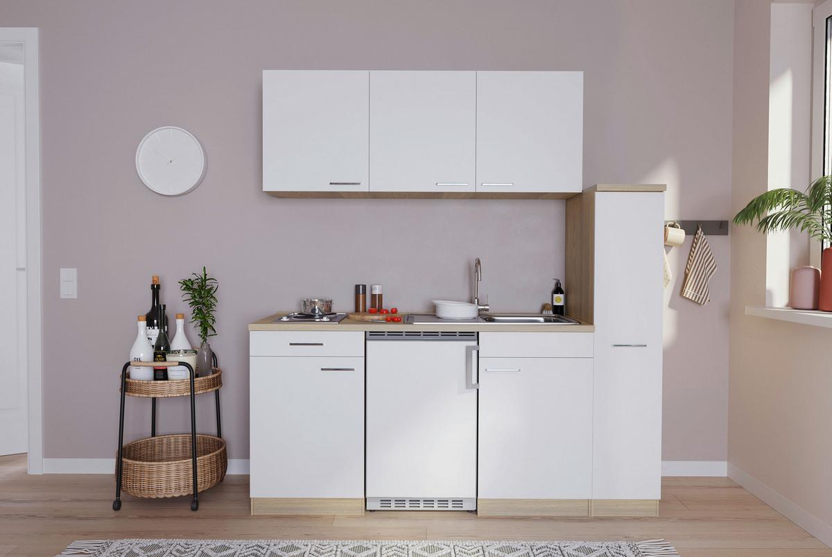 Küchenblock Luis Singleküche 180 cm - Eichefarben/Weiß, Basics, Holzwerkstoff (180cm) - Respekta