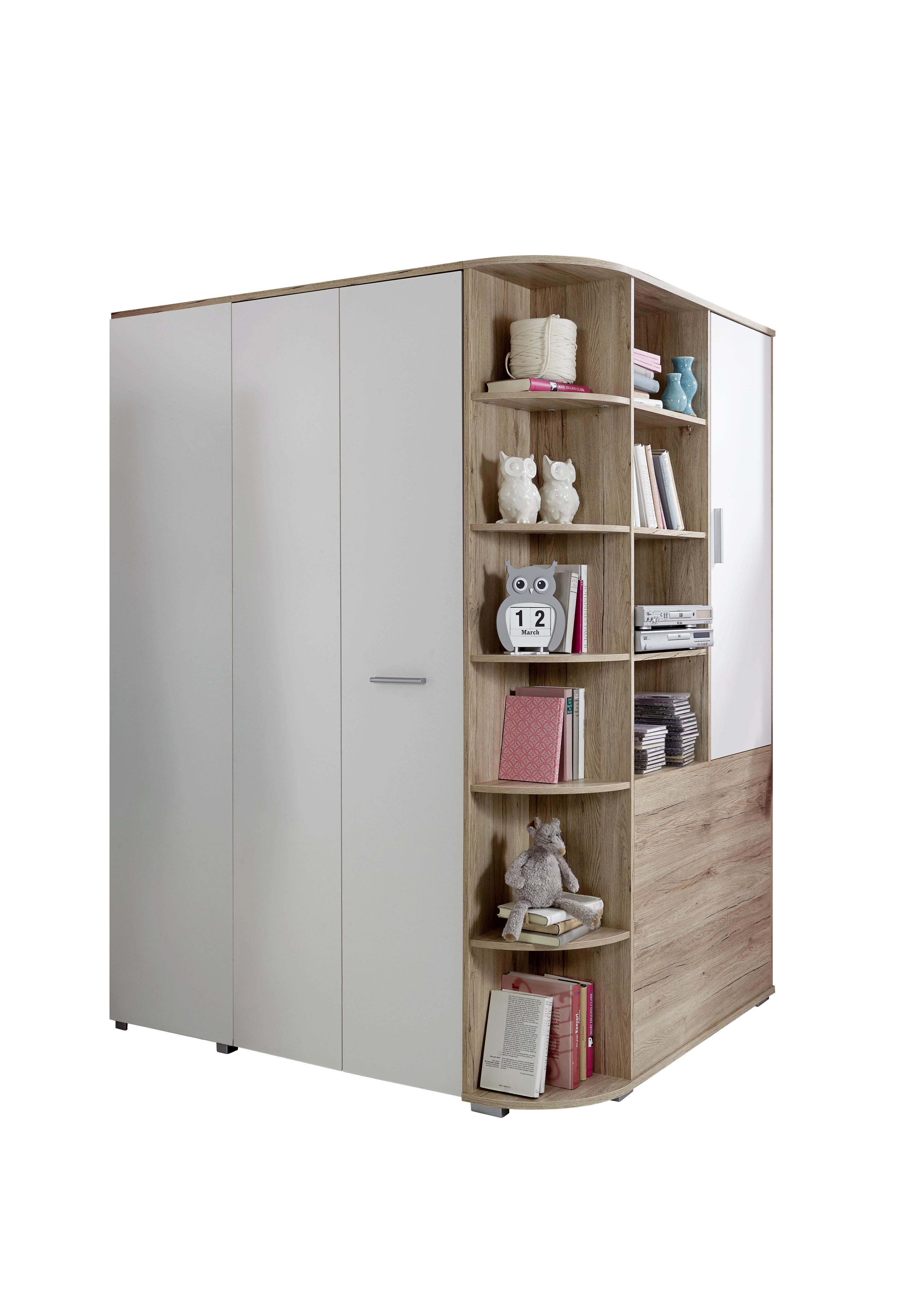 Begehbarer Eckschrank Young B: ca. 124 cm - Eichefarben/Weiß, Design, Holzwerkstoff (124/198/148cm) - Carryhome
