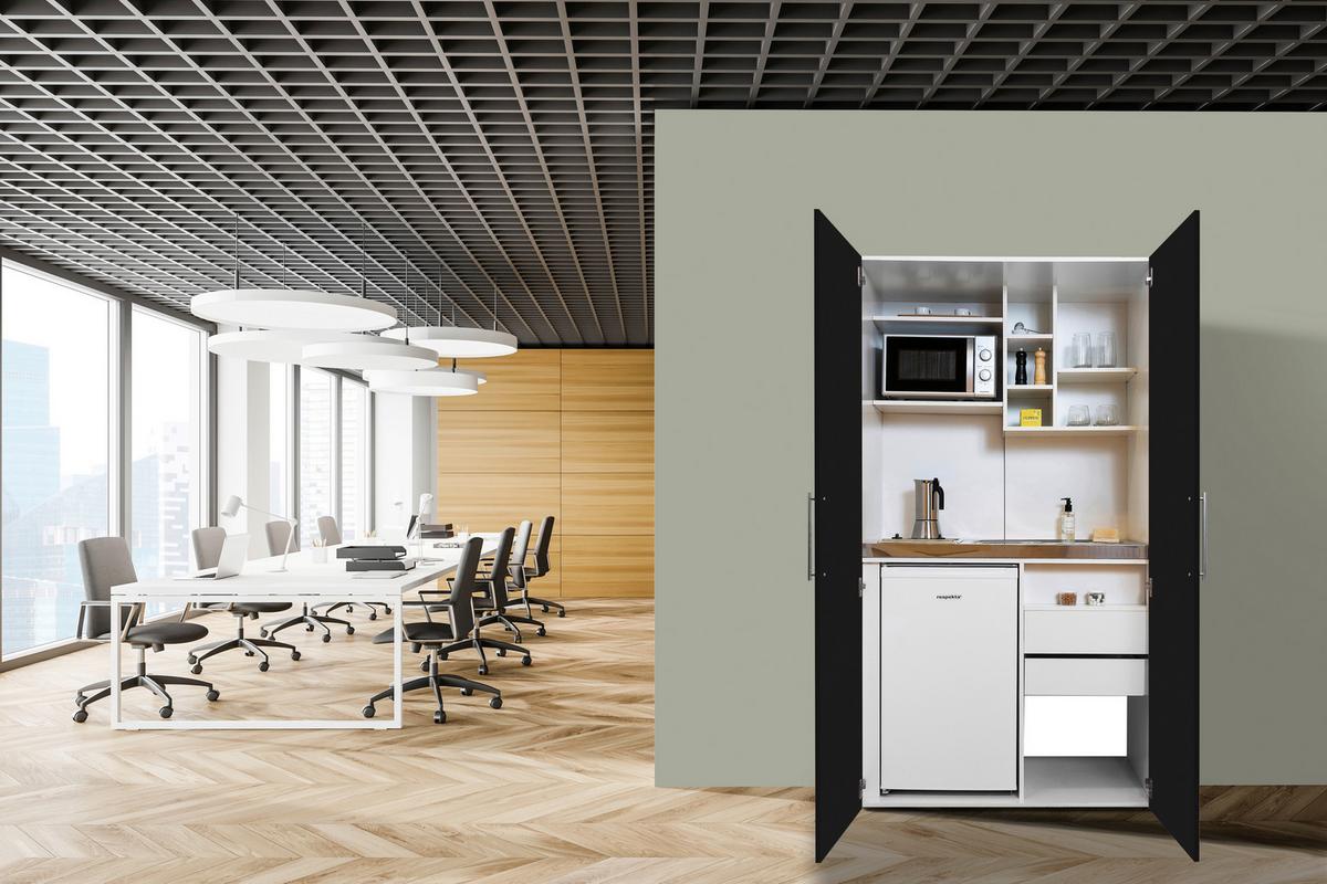 Schrankküche Mit Mikrowelle + Kühlschrank 104cm Weiß/schwarz - Schwarz/Weiß, MODERN, Holzwerkstoff/Metall (104/193/67cm) - Respekta