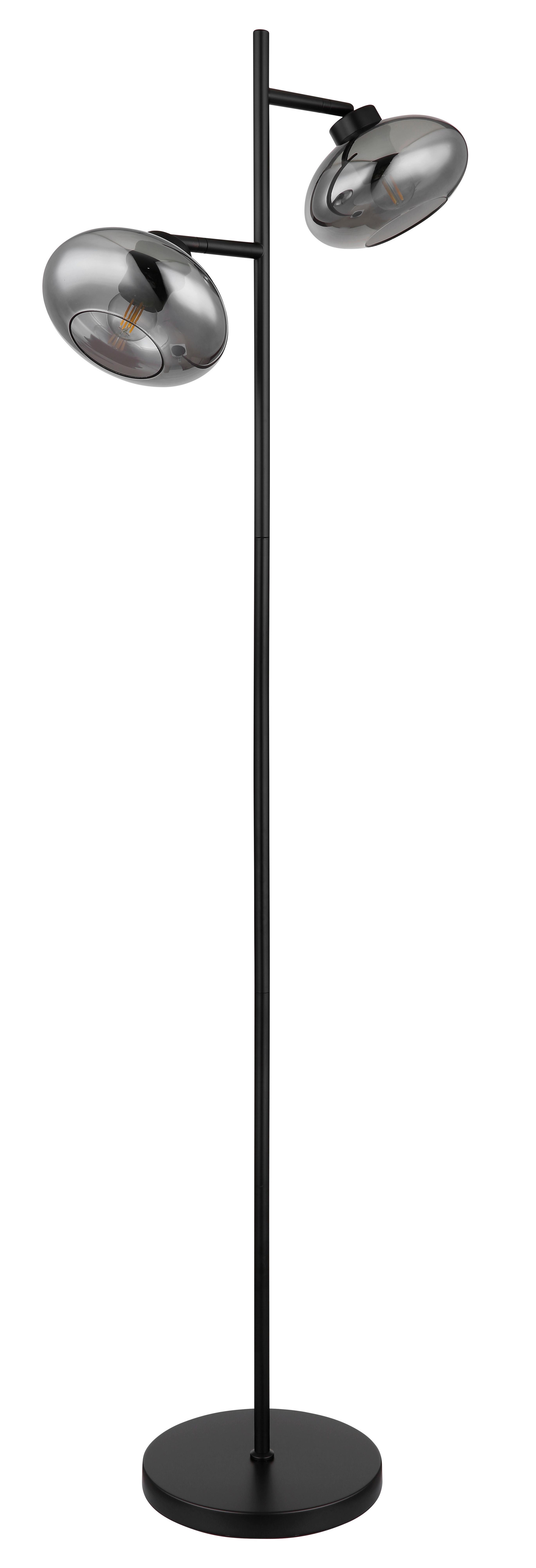 Stehlampe Schwarz Mit Fußschalter, Rauchglas - Schwarz/Grau, Design, Glas/Metall (48/25/150cm) - Globo