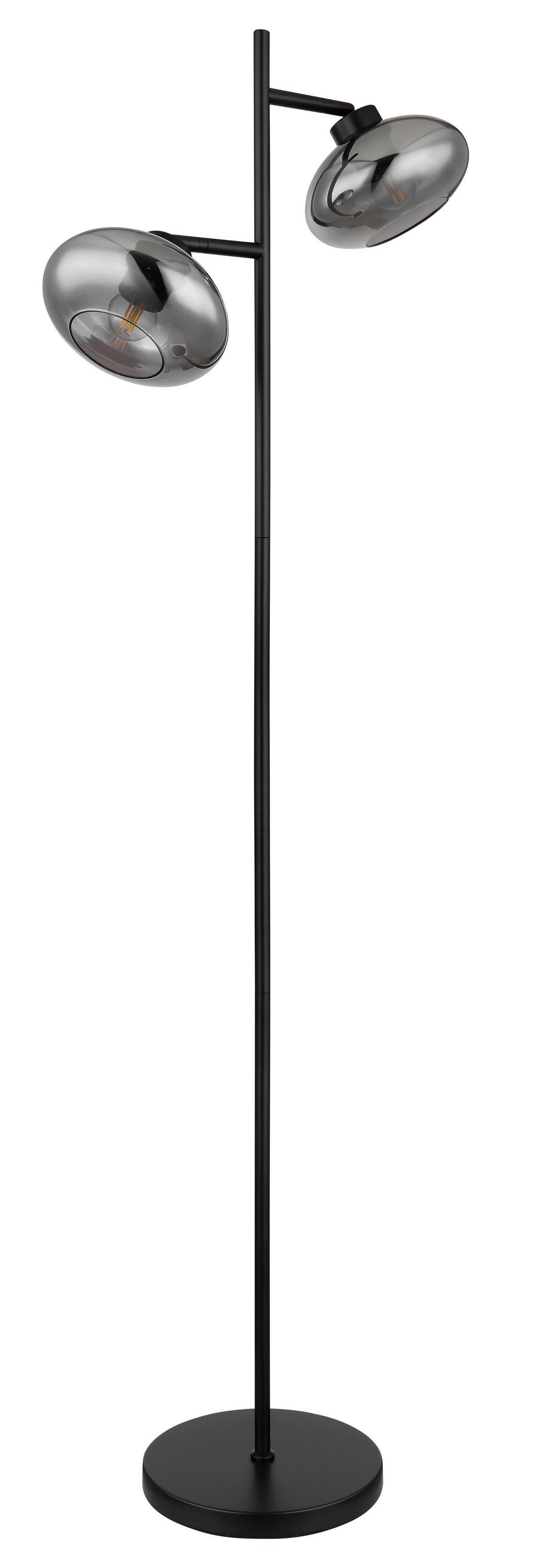 Stehlampe Schwarz Mit Fußschalter, Rauchglas - Schwarz/Grau, Design, Glas/Metall (48/25/150cm) - Globo