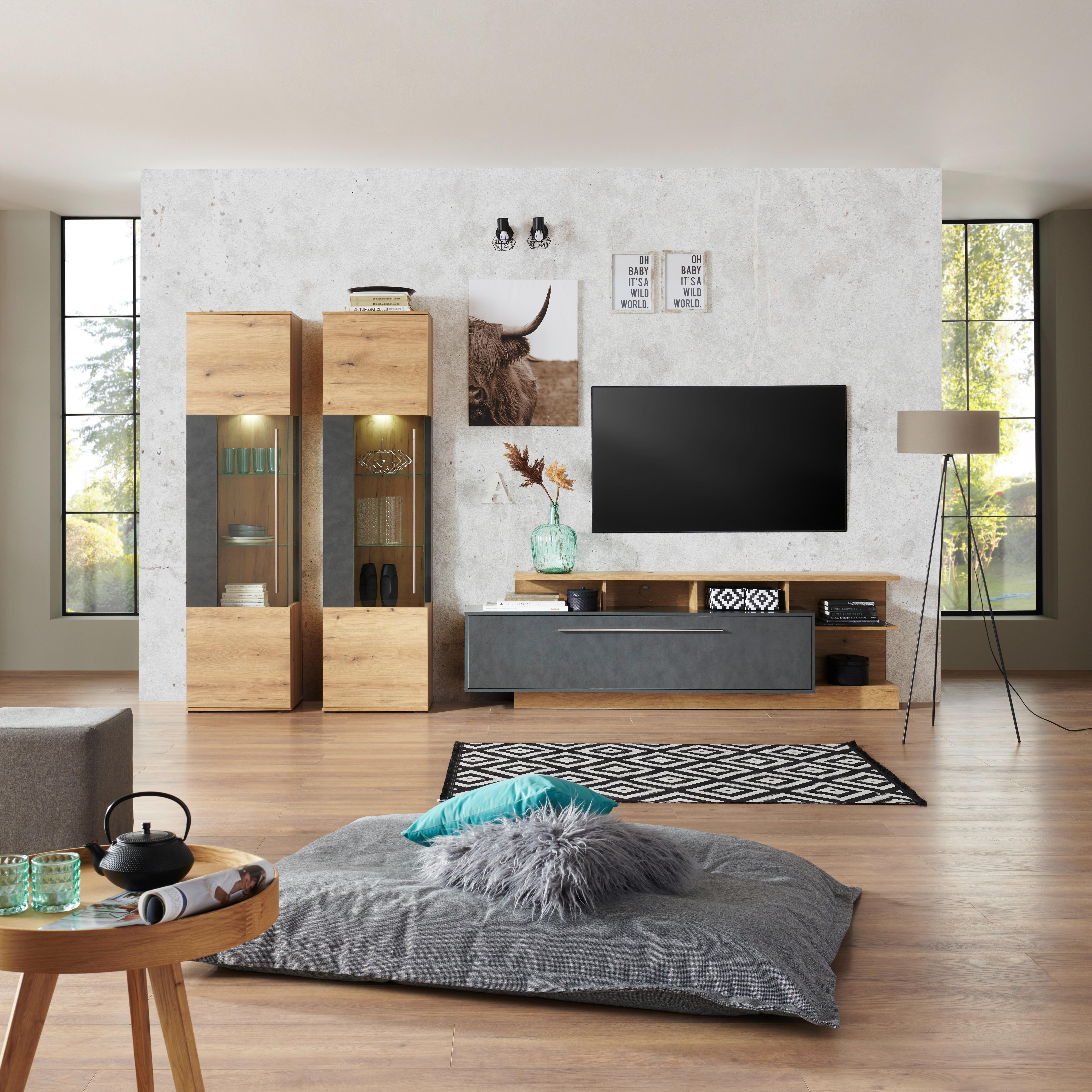 Wohnkombination Modern 3-Tlg. Limit Eiche Dekor/Matera - MODERN, Glas/Holzwerkstoff (326/201/40cm)