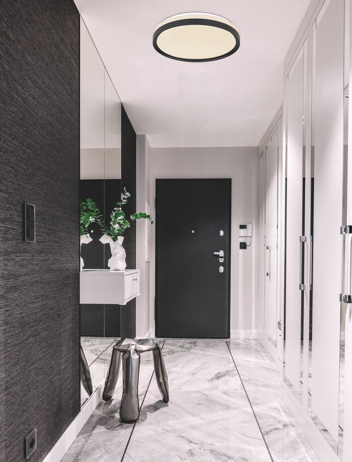 LED-Deckenleuchte Ø 39 cm mit Farbtemperaturwechsler - Opal/Schwarz, Design, Kunststoff/Metall (39/8cm) - Globo