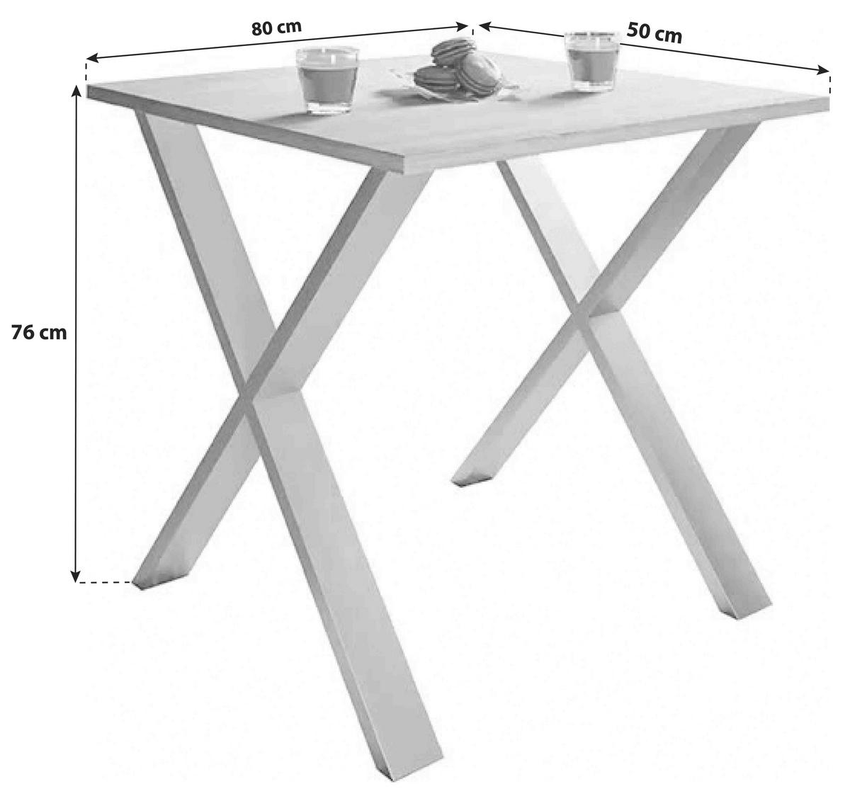 Esstisch Xona 80x50 cm Weiß/Silberfarben - Silberfarben/Weiß, Basics, Holzwerkstoff/Metall (80cm) - MID.YOU