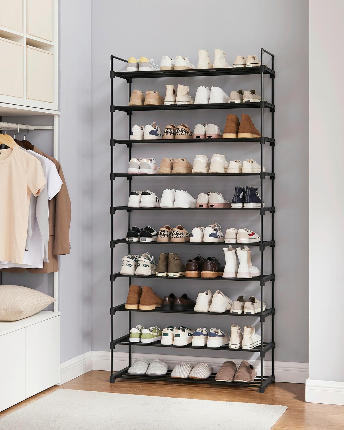 Schuhregal Schwarz B: 92cm - Schwarz, Basics, Kunststoff/Metall (92/194/30cm)