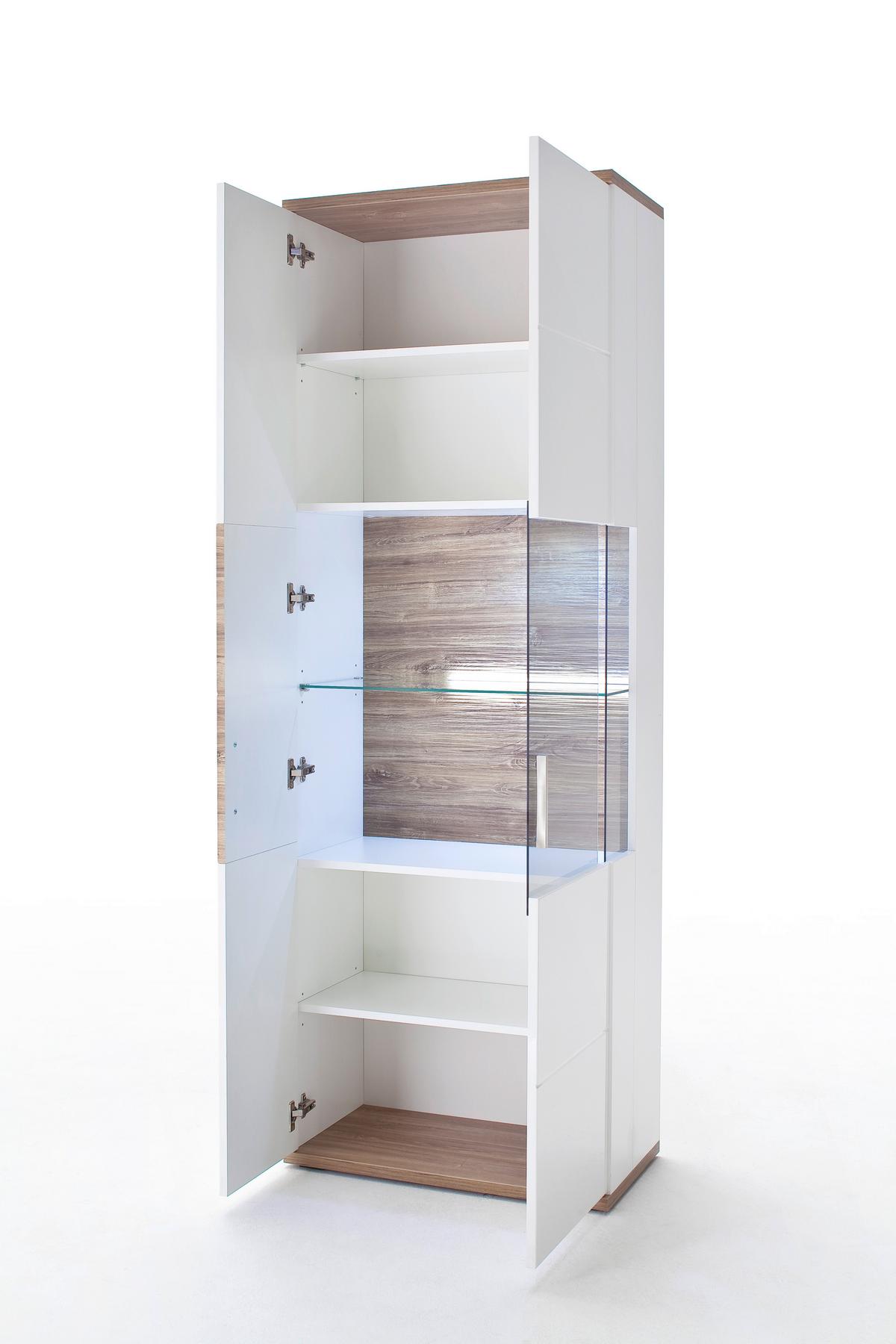 Vitrine Luzern B: 70 cm Weiß/Eichefarben - Eichefarben/Weiß, Design, Glas/Holzwerkstoff (70/199/37cm) - Livetastic