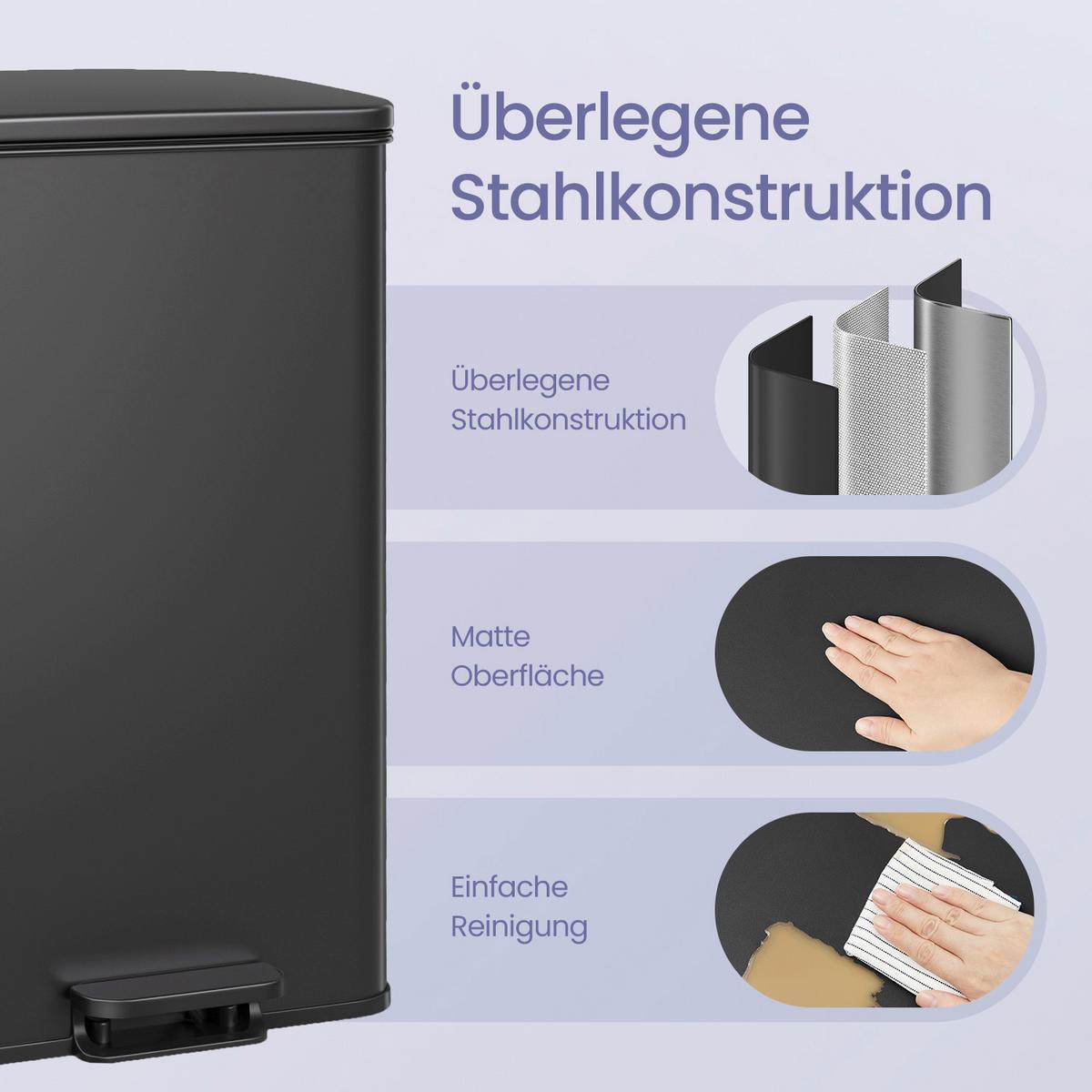 Abfallsammler Schwarz B: 34,5 cm - Schwarz, Basics, Kunststoff/Metall (34,5/59,5/32cm)