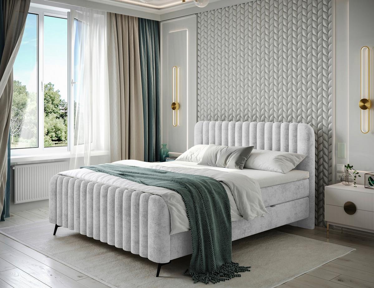 Boxbett Mit Topper & Bettkasten 180x200 Liam - Hellgrau/Schwarz, MODERN, Holz/Holzwerkstoff (180/200cm) - MID.YOU