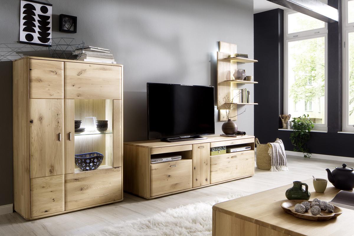 Wohnkombination Massiv 3-Tlg. Ravello Eichefarben - Eichefarben, Design, Glas/Holz (340/194/50cm) - Livetastic