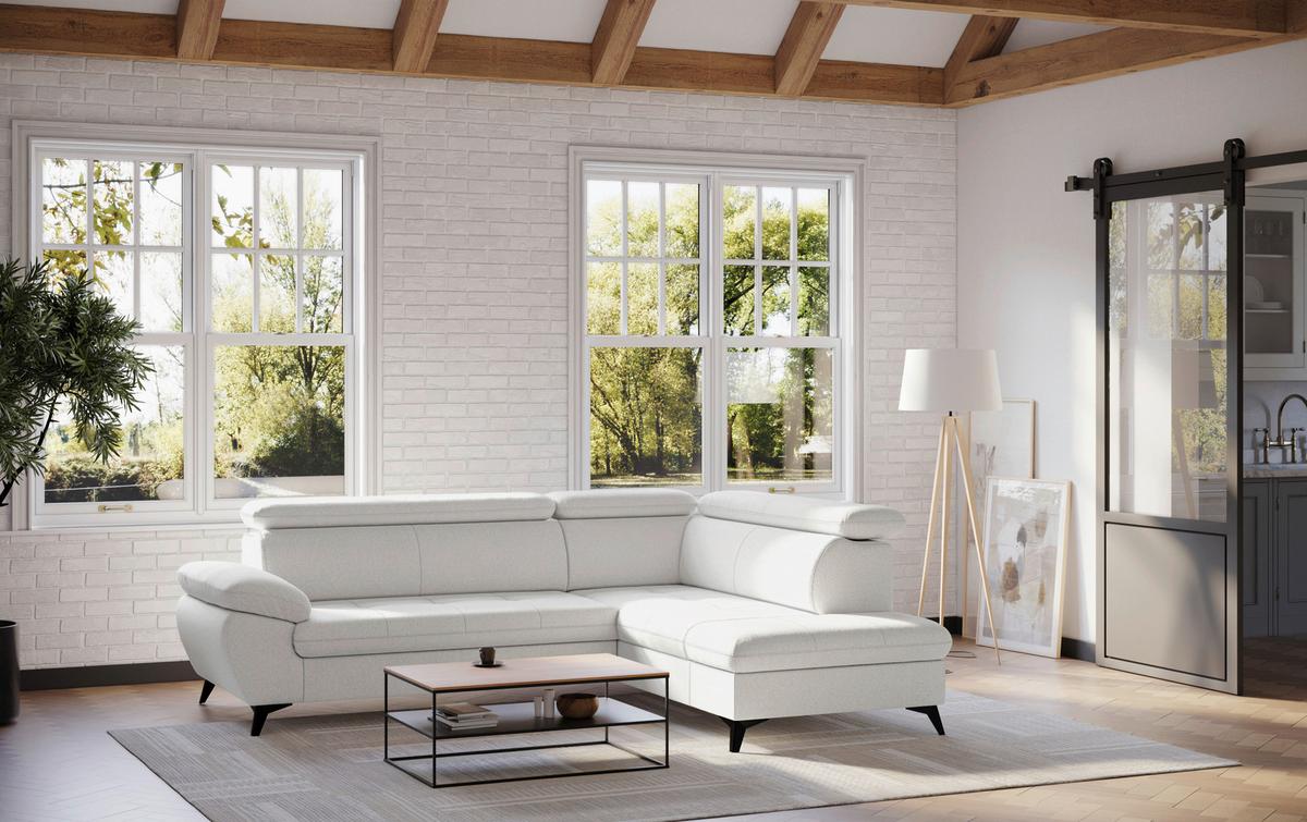 Ecksofa mit Bettfunktion Hudson, Chenille Silberfarben - Silberfarben/Schwarz, KONVENTIONELL, Textil (256/207cm) - Sembella