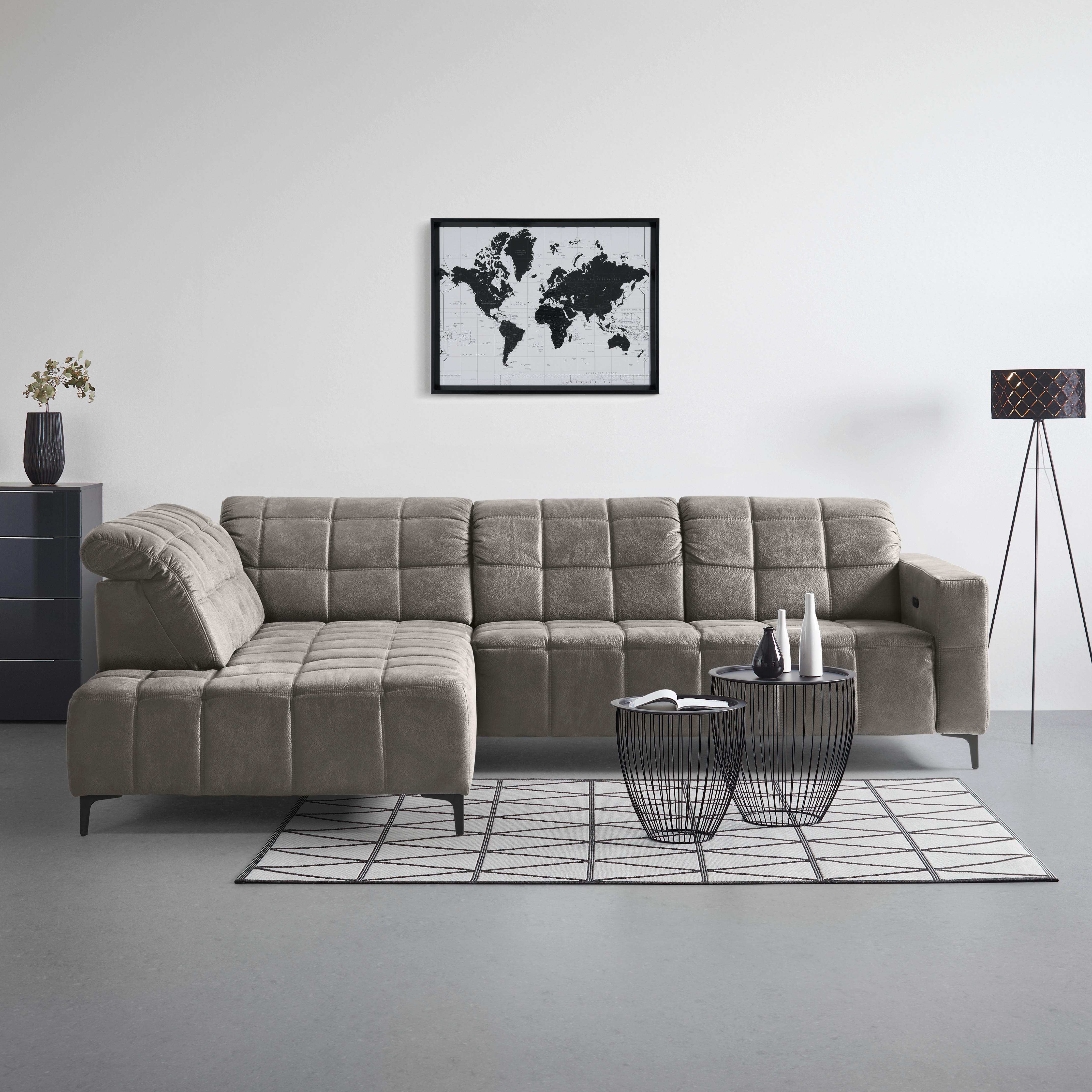 Rohová sedačka PANAMA, levá, šedobéžová - černá/šedobéžová, Konvenční, kov/textil (216/304cm) - Premium Living