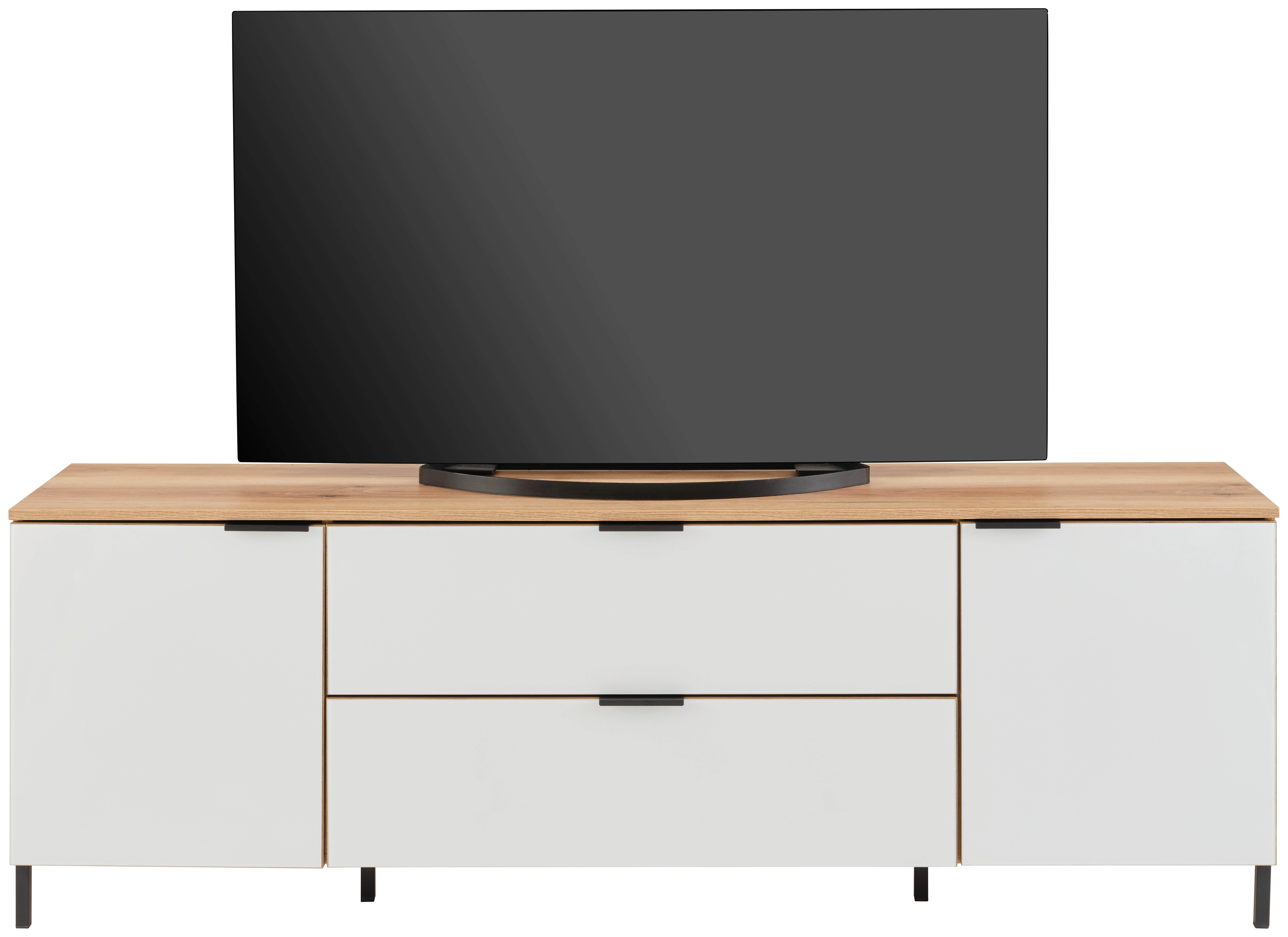 TV-Lowboard Austin 180 cm Eichefarben/Glasfront Weiß - Eichefarben/Schwarz, Trend, Glas/Holzwerkstoff (180/63/40cm)