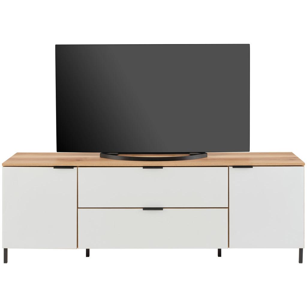 TV-Lowboard Austin 180 cm Eichefarben/Glasfront Weiß