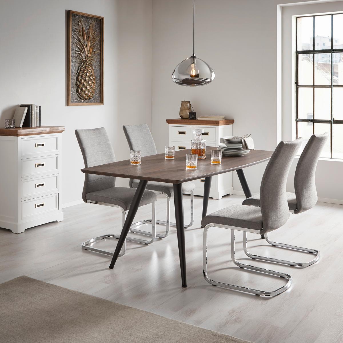 Jídelní židle LENNARD světle šedá - světle šedá/barvy chromu, Moderní, kov/dřevo (42,5/99/45cm) - Bessagi Home